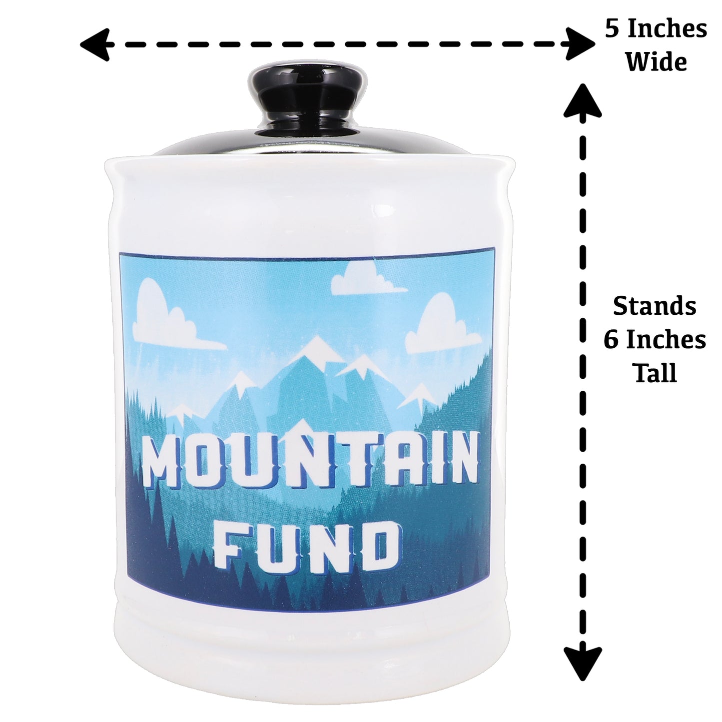 Cottage Creek Mountain Fund Piggy Bank, Ceramic, 6", Multicolored Mountain Adventure Money Jar