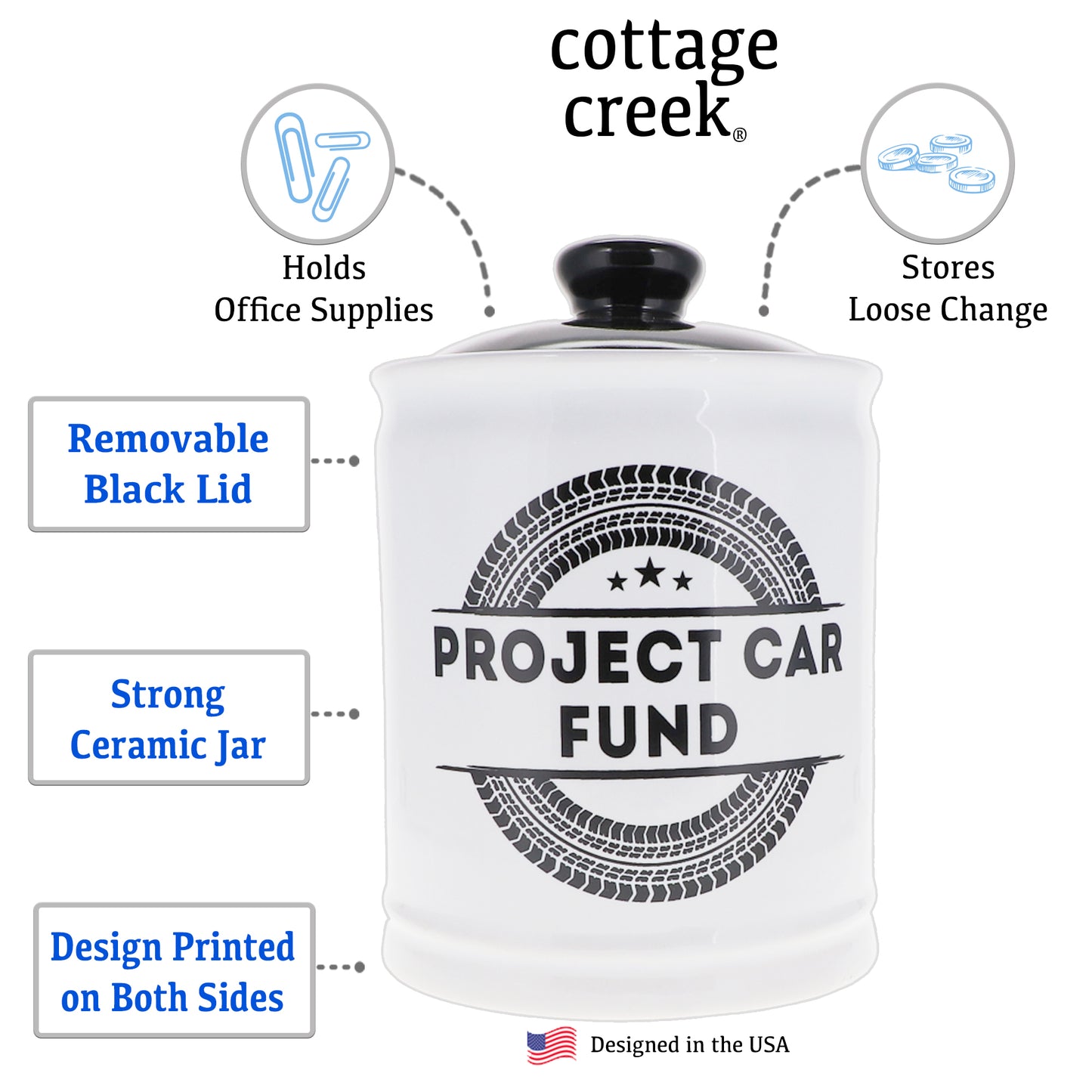 Cottage Creek Project Car Fund Piggy Bank, Multicolored, Ceramic, 6" Car Money Jar