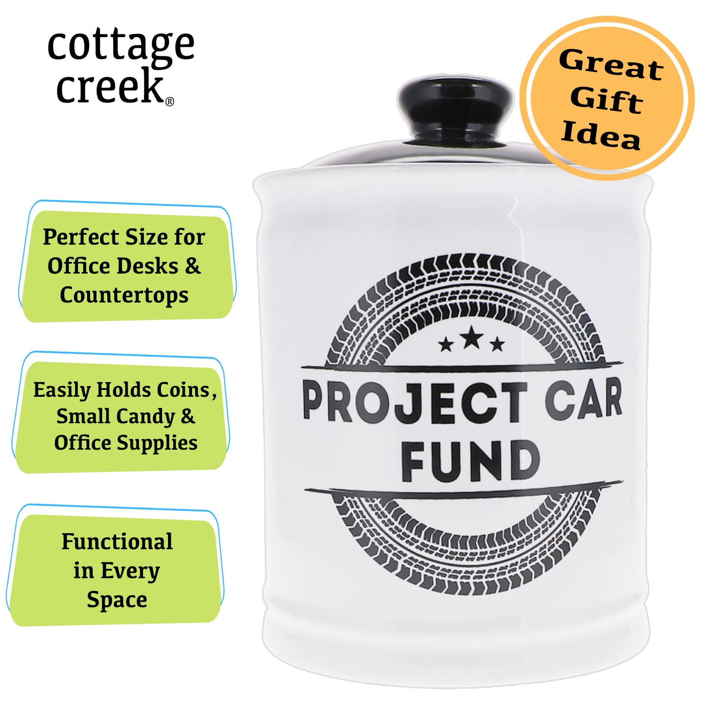 Cottage Creek Project Car Fund Piggy Bank, Multicolored, Ceramic, 6" Car Money Jar