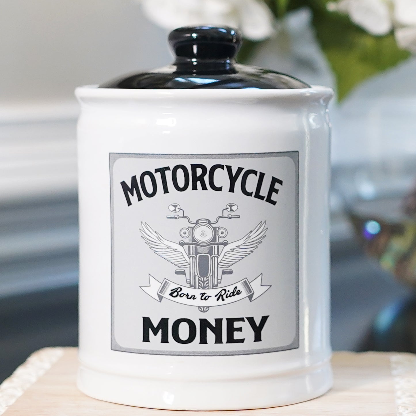 Cottage Creek Jars | Motorcycle Money Ceramic Bank, Motorcycle Piggy Bank for Men - Unique Car Accessories & Birthday Gifts for Women, Men | Home Decor Coin Jar, Candy Jar | Biker Gifts