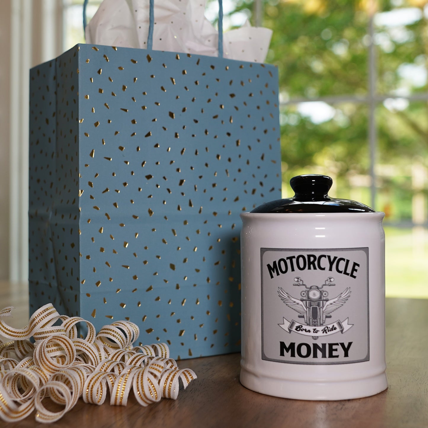 Cottage Creek Jars | Motorcycle Money Ceramic Bank, Motorcycle Piggy Bank for Men - Unique Car Accessories & Birthday Gifts for Women, Men | Home Decor Coin Jar, Candy Jar | Biker Gifts