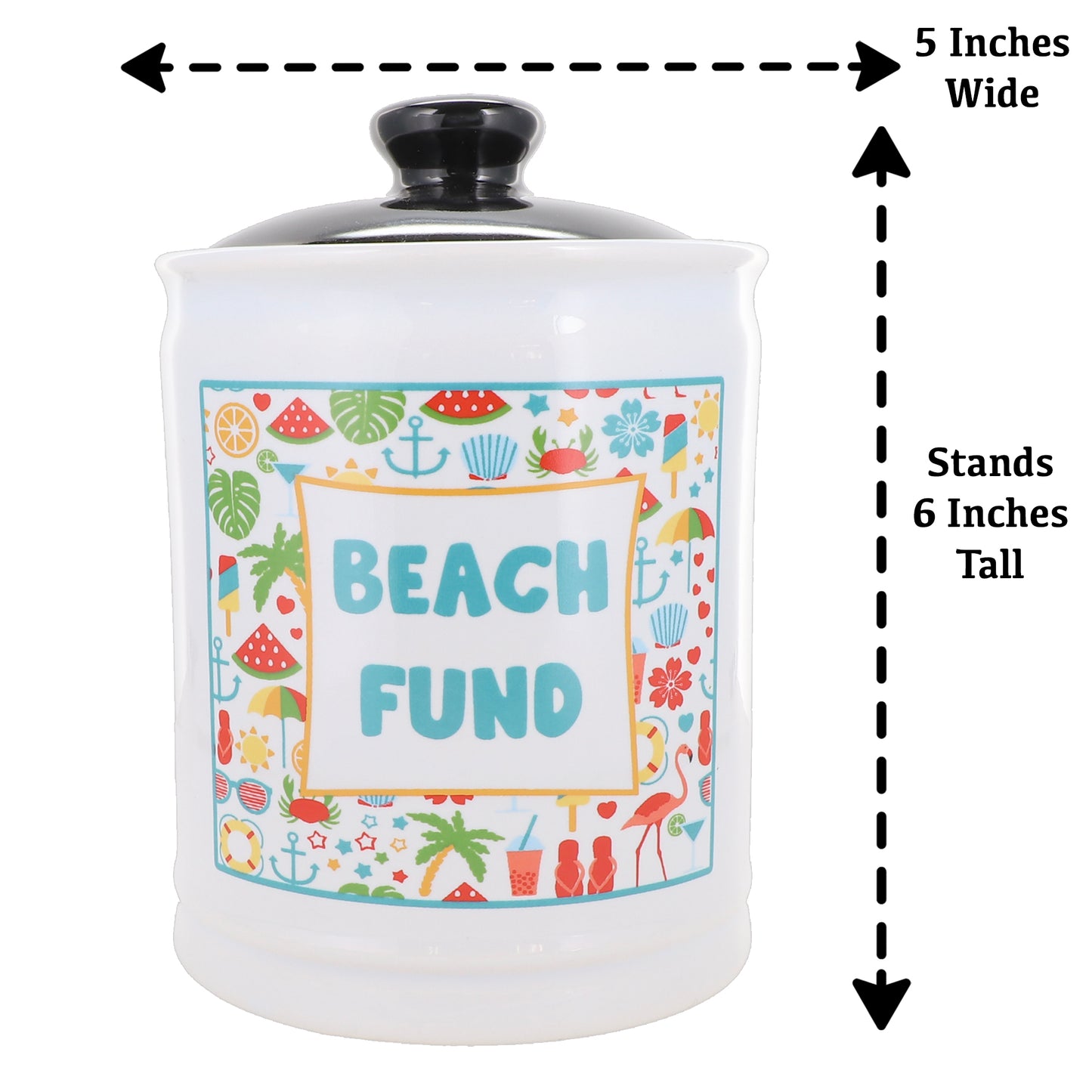 Cottage Creek Beach Fund Piggy Bank, Ceramic, 6", Multicolored Beach Vacation Bank