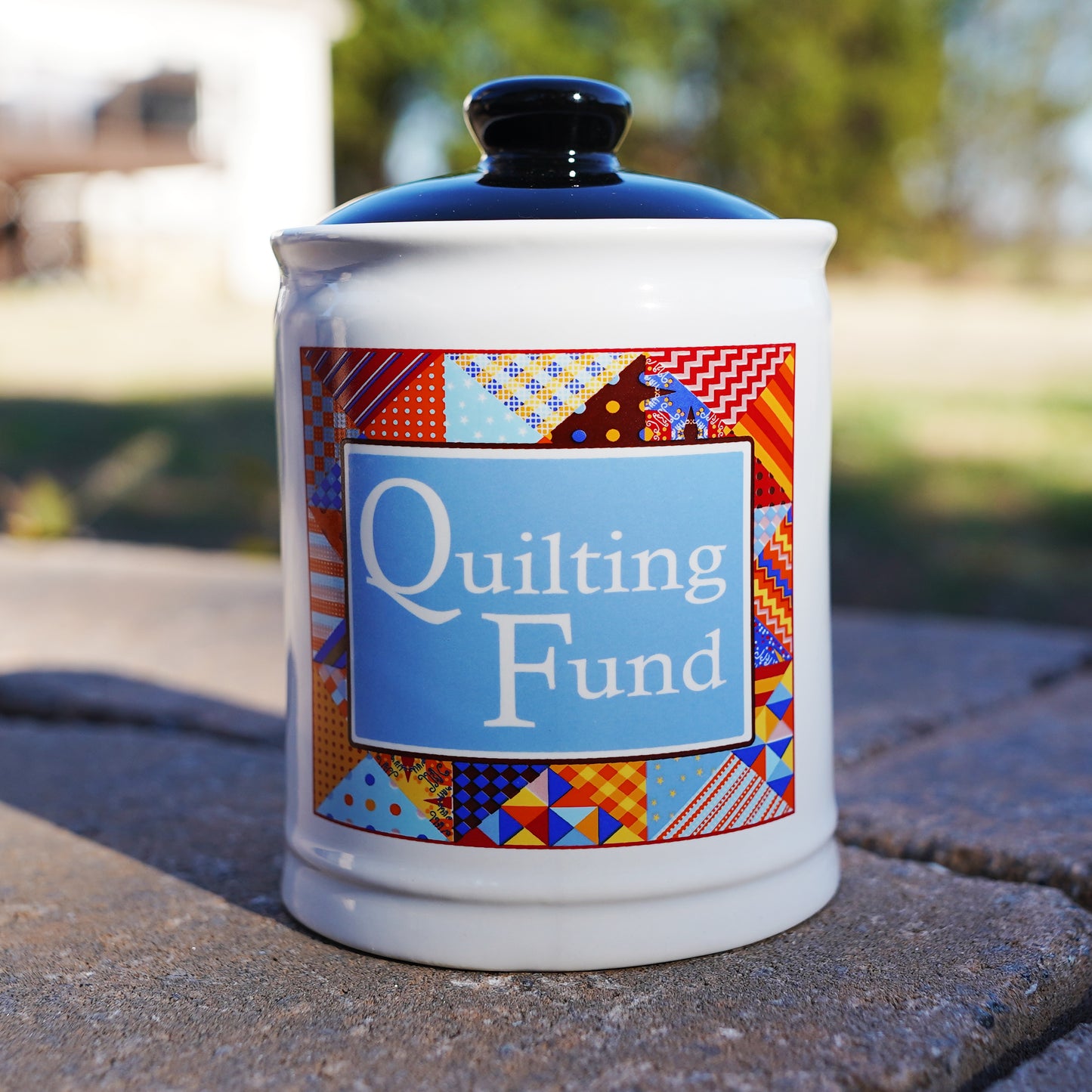 Cottage Creek Quilting Fund Piggy Bank, Ceramic, 6", Multicolored Quilting Supplies Money Jar