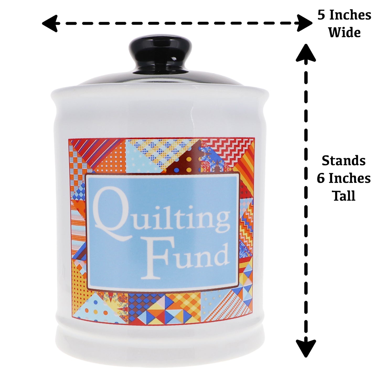 Cottage Creek Quilting Fund Piggy Bank, Ceramic, 6", Multicolored Quilting Supplies Money Jar