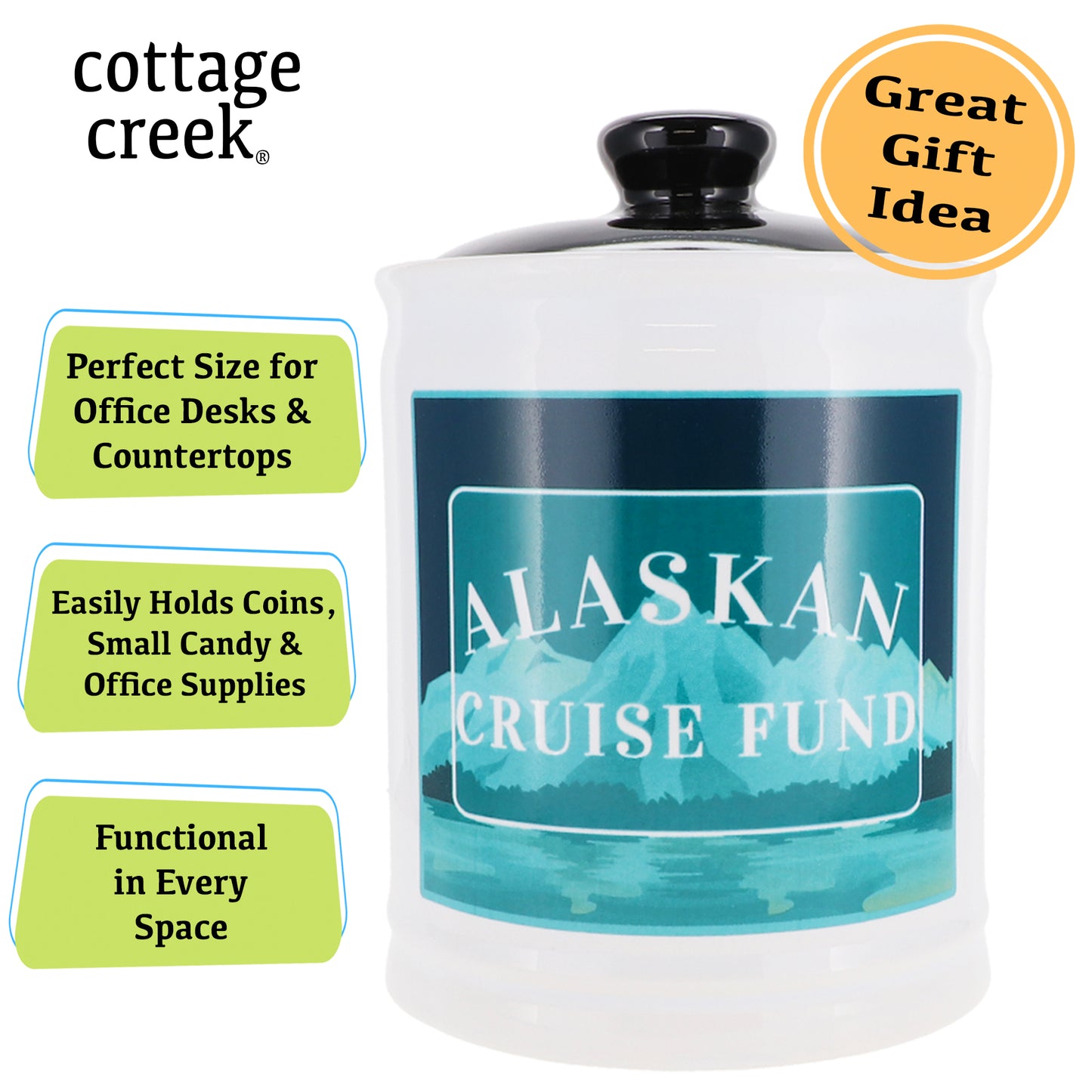 Cottage Creek Alaskan Cruise Fund Piggy Bank, Multicolored, 6" Ceramic Cruise Essentials Candy Jar
