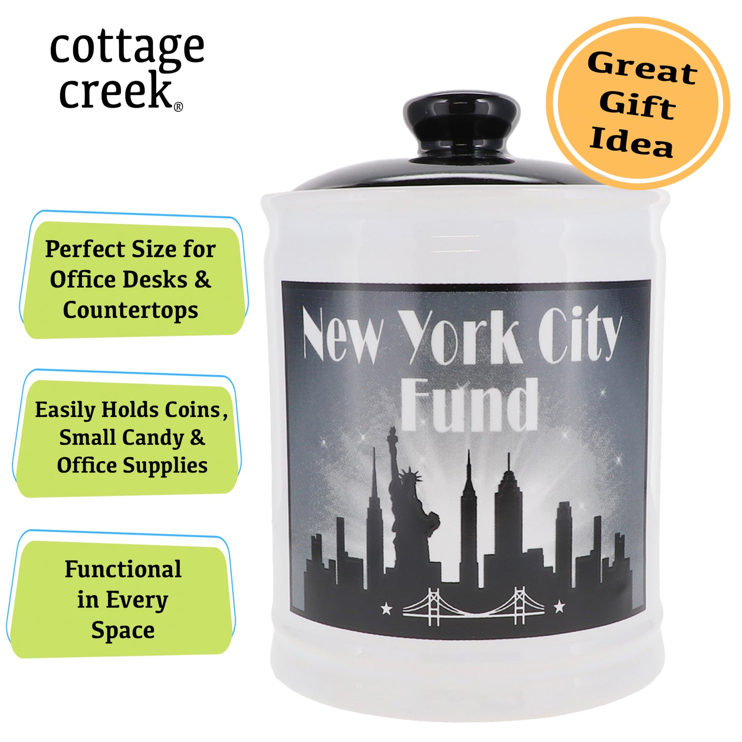 Cottage Creek New York City Fund Piggy Bank, Ceramic, 6", Multicolored Vacation Bank