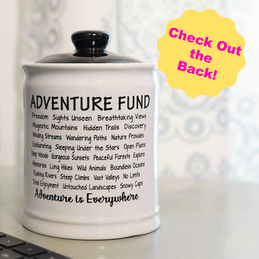 Cottage Creek Jars Adventure Fund Travel Piggy Bank | Ceramic Trip Fund Jar & Travel Money Jar | Home & Bedroom Decor Vacation Essentials Savings Storage Container | Gifts for Women, Men, Couples