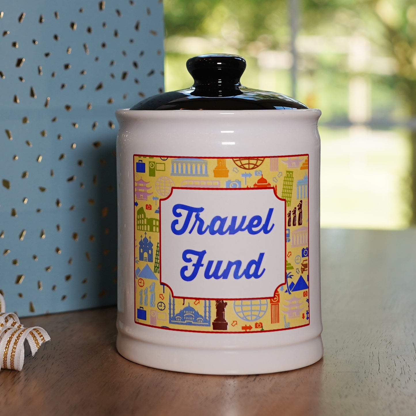 Cottage Creek Travel Fund Piggy Bank, Ceramic, 6", Multicolored Vacation Piggy Bank