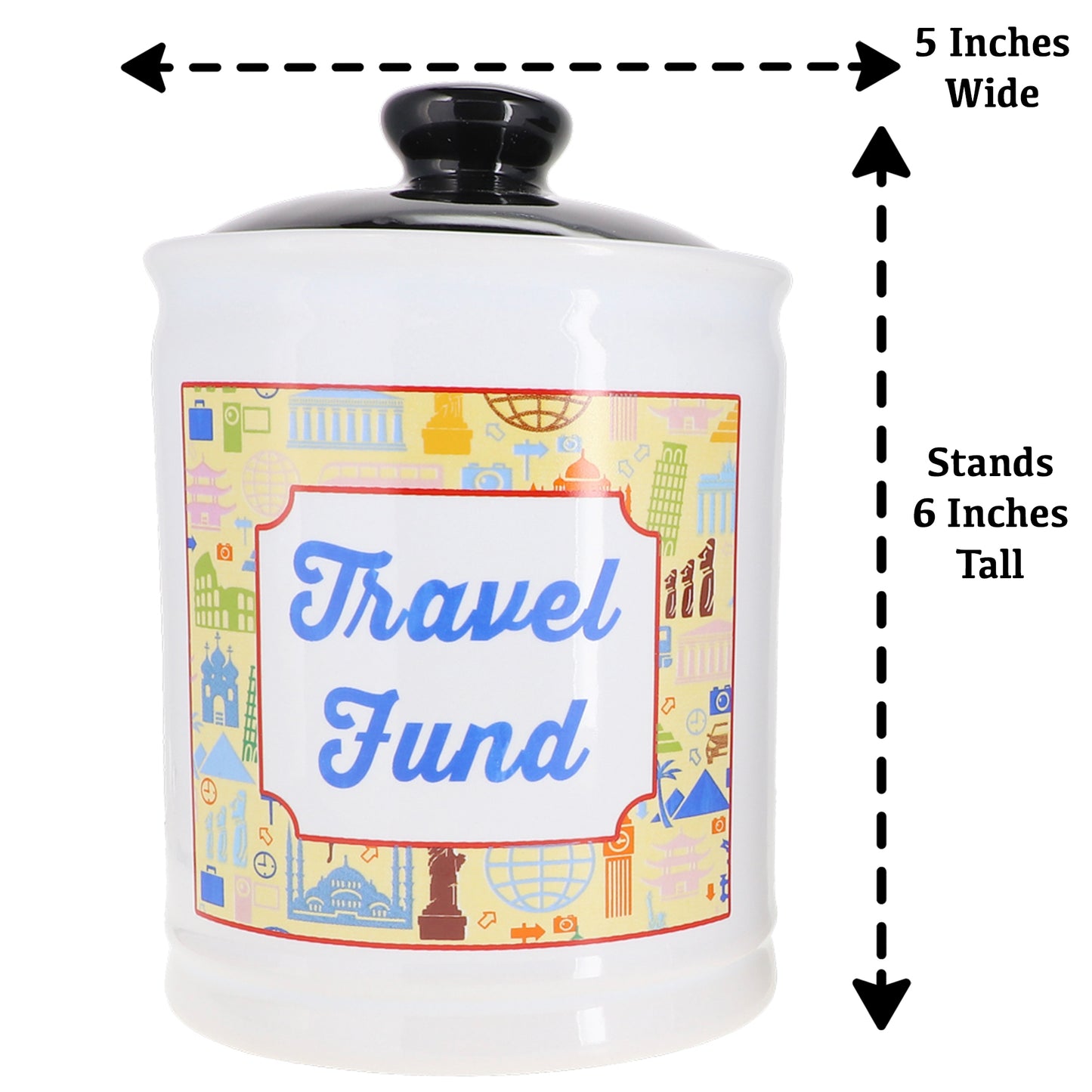 Cottage Creek Travel Fund Piggy Bank, Ceramic, 6", Multicolored Vacation Piggy Bank