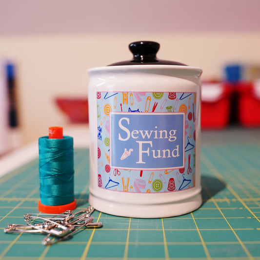 Cottage Creek Sewing Fund Piggy Bank, Ceramic, 6", Multicolored Sewing Supplies Jar