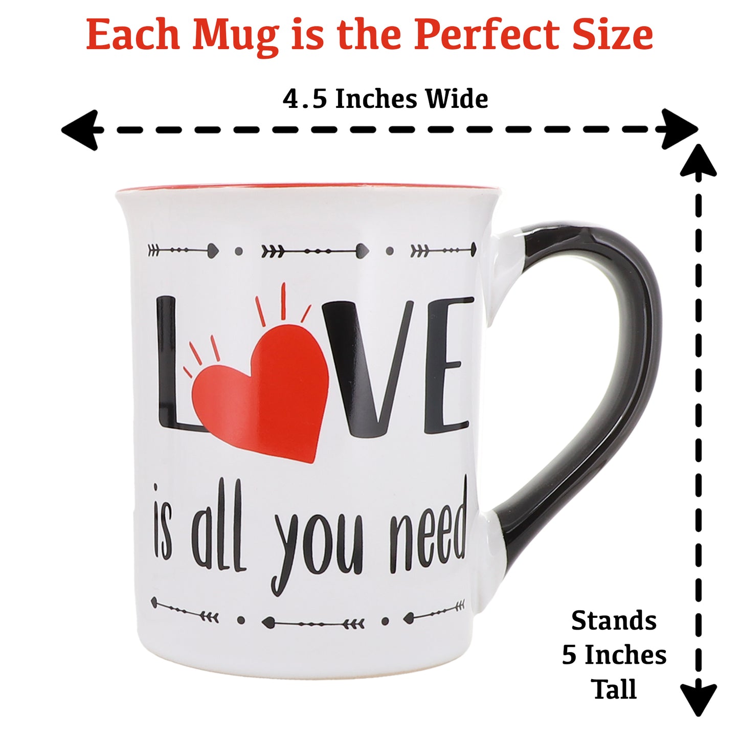 Cottage Creek All You Need is Love, Love is All You Need Coffee Mugs, Set of Two Ceramic, Multicolored, 6" Couples Mugs