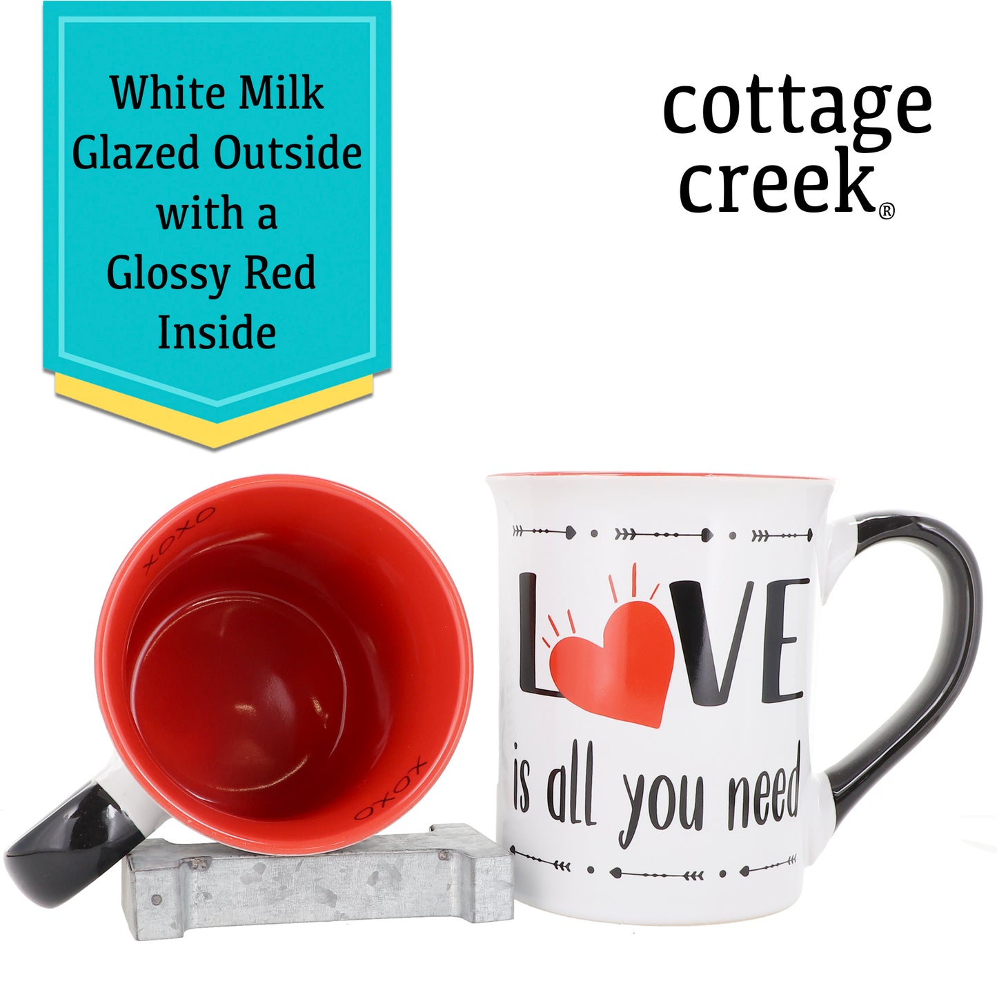 Cottage Creek All You Need is Love, Love is All You Need Coffee Mugs, Set of Two Ceramic, Multicolored, 6" Couples Mugs