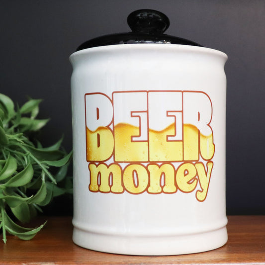 Cottage Creek Beer Money Piggy Bank, Ceramic, 6", Multicolored Beer Fund Candy Jar