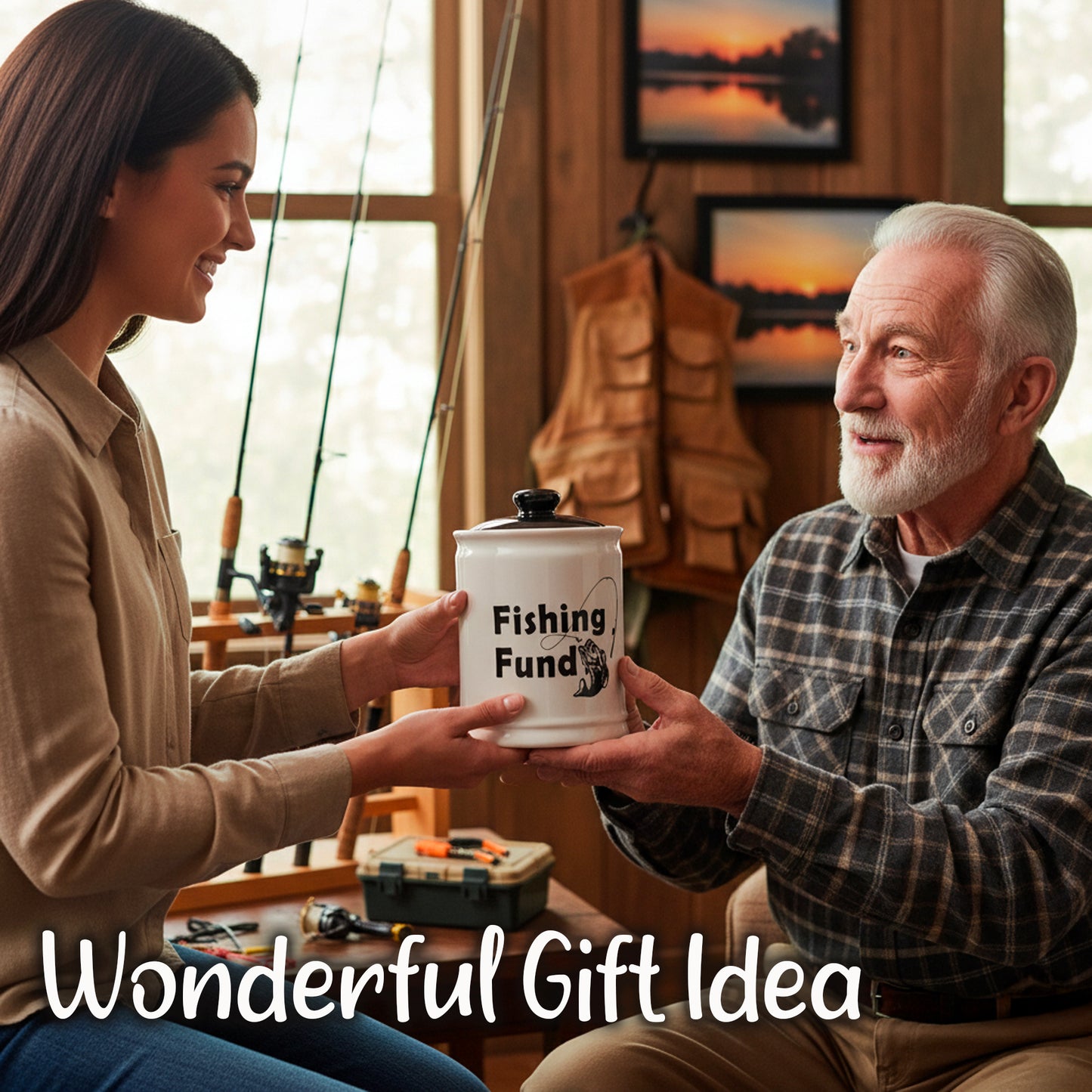 Cottage Creek Ceramic Fish Piggy Bank for Adults and Kids - Decorative Money Jar, Fishing Fund & Coin Bank, Gifts for Men, Dad, Grandpa, Boyfriend, Boys, and Fisherman | Unique Home Decor