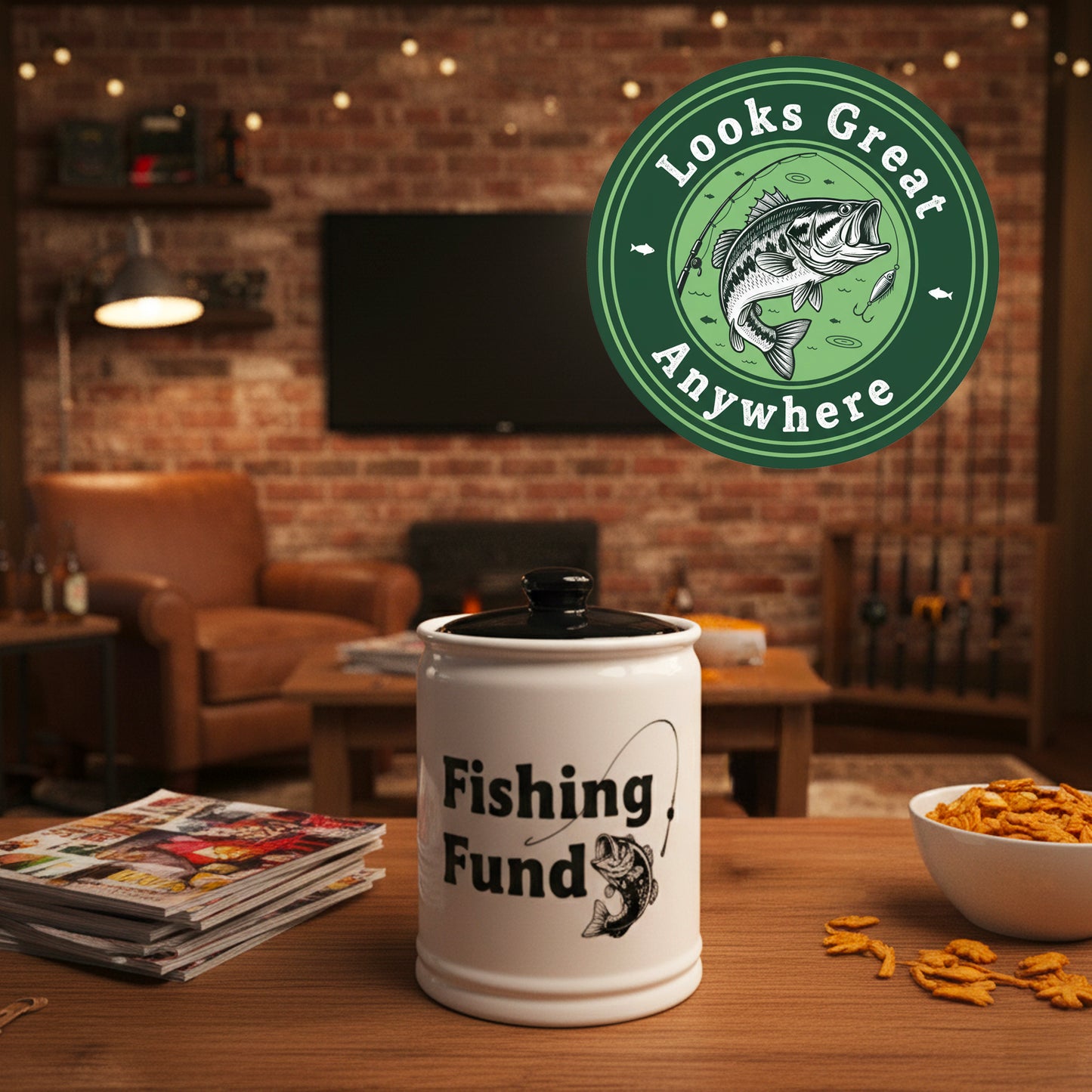 Cottage Creek Ceramic Fish Piggy Bank for Adults and Kids - Decorative Money Jar, Fishing Fund & Coin Bank, Gifts for Men, Dad, Grandpa, Boyfriend, Boys, and Fisherman | Unique Home Decor