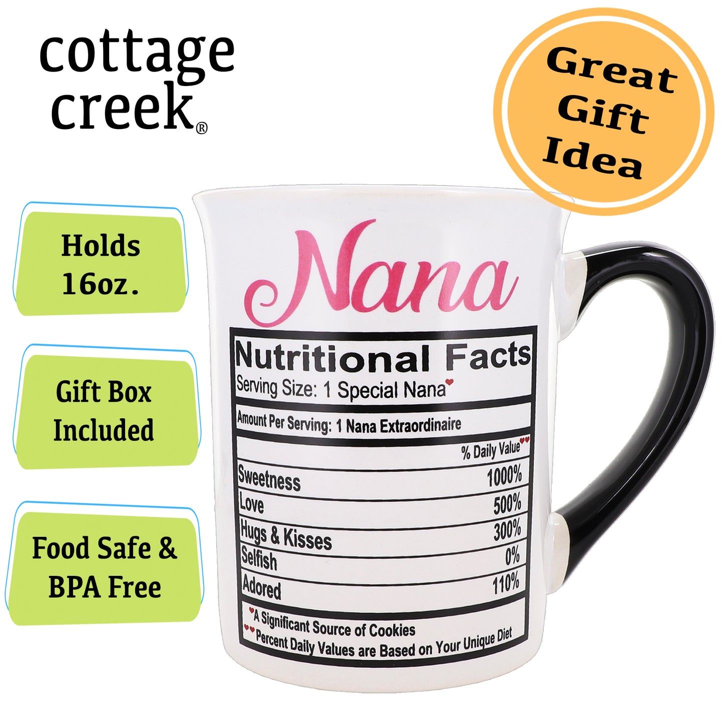 Nana Coffee Mug for Nana, Gifts for Nana, 16oz. Ceramic Coffee Cup, 6" Multicolored