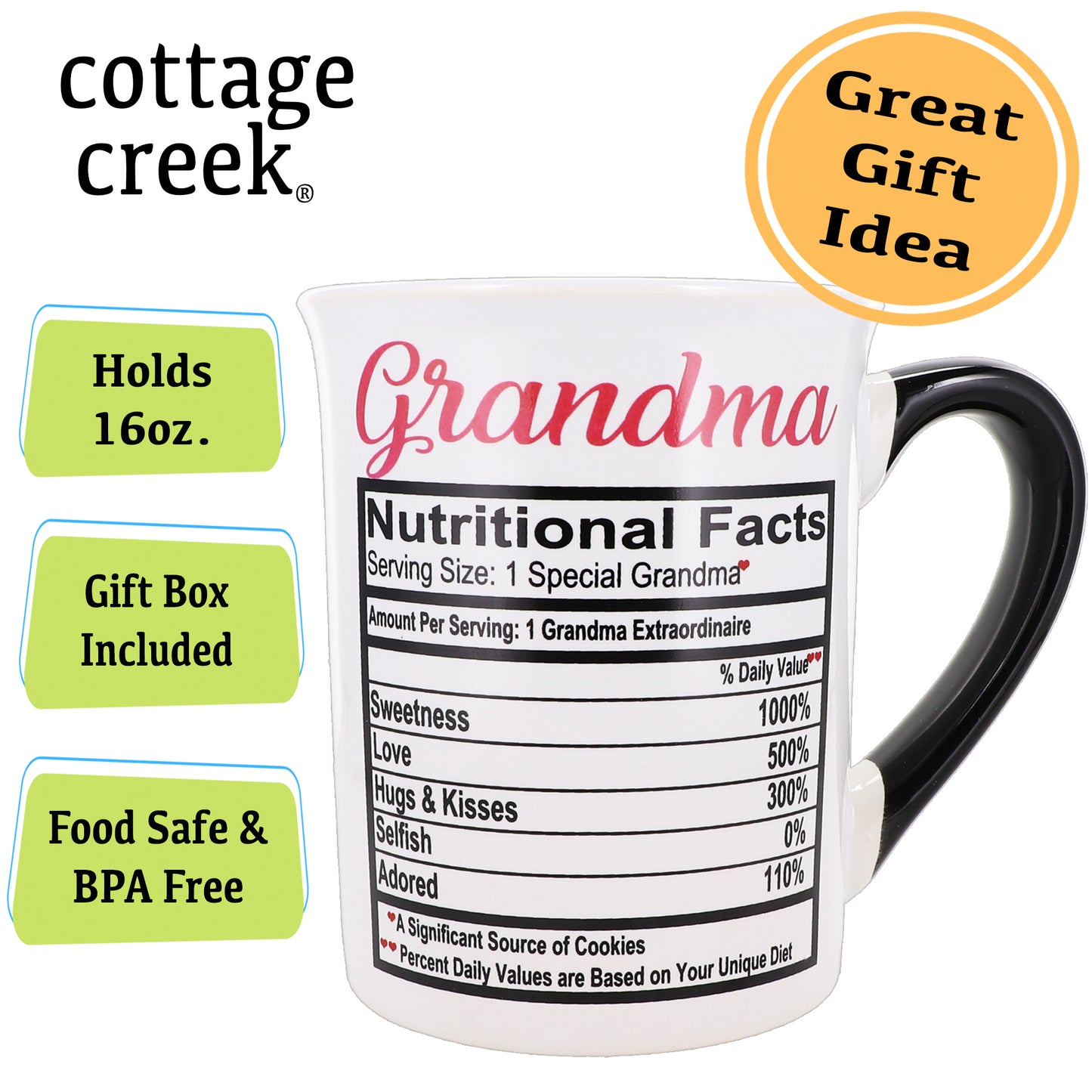 Grandma Mug, Grandma Coffee Mug for Grandma, 16oz., 6" Multicolored