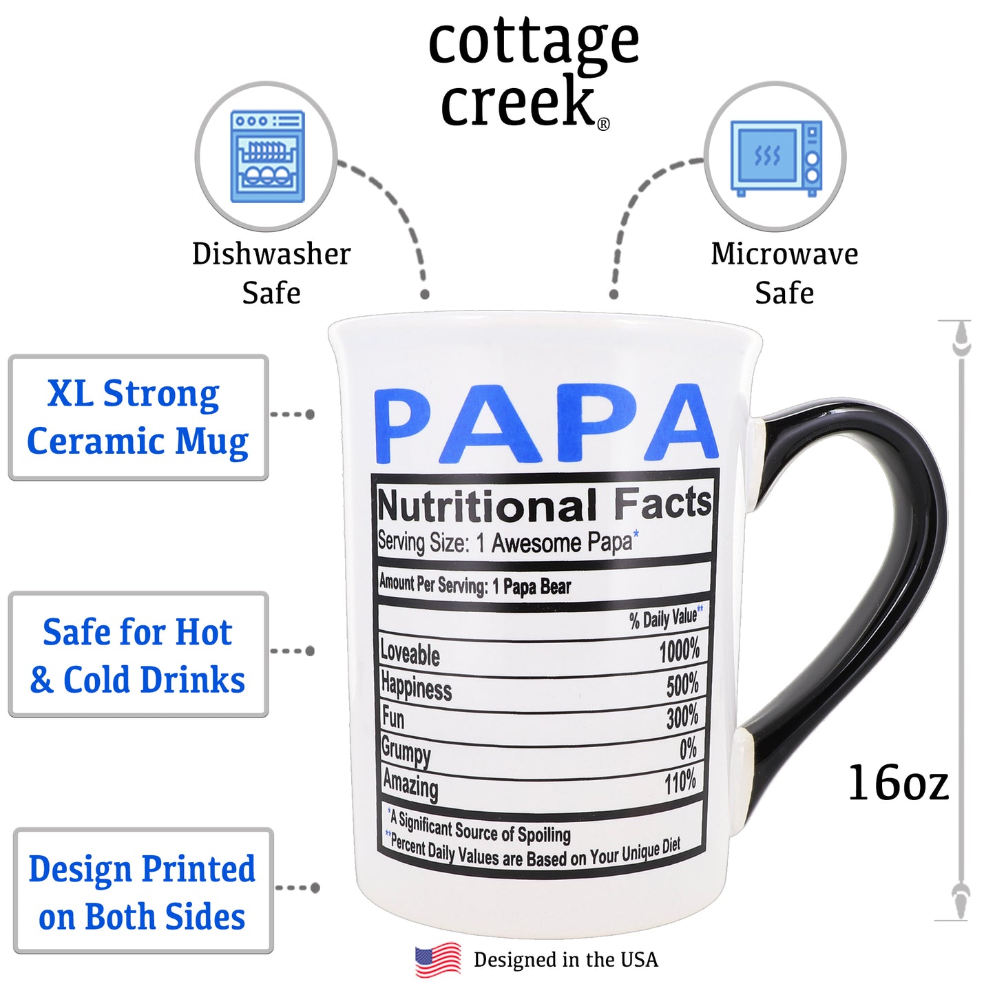 Papa Mug, Papa Coffee Mug for Papa, 16oz., 6" Multicolored