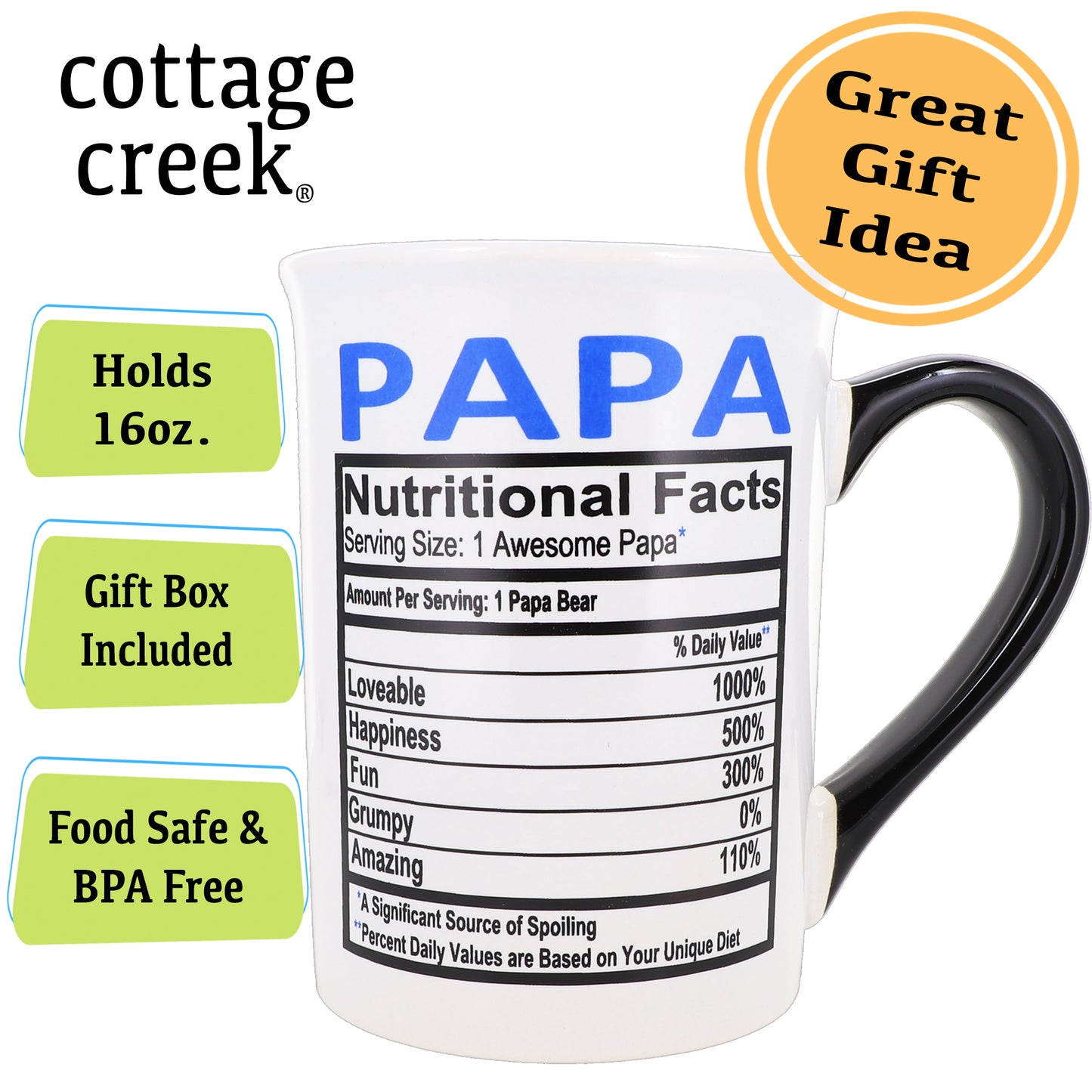 Papa Mug, Papa Coffee Mug for Papa, 16oz., 6" Multicolored