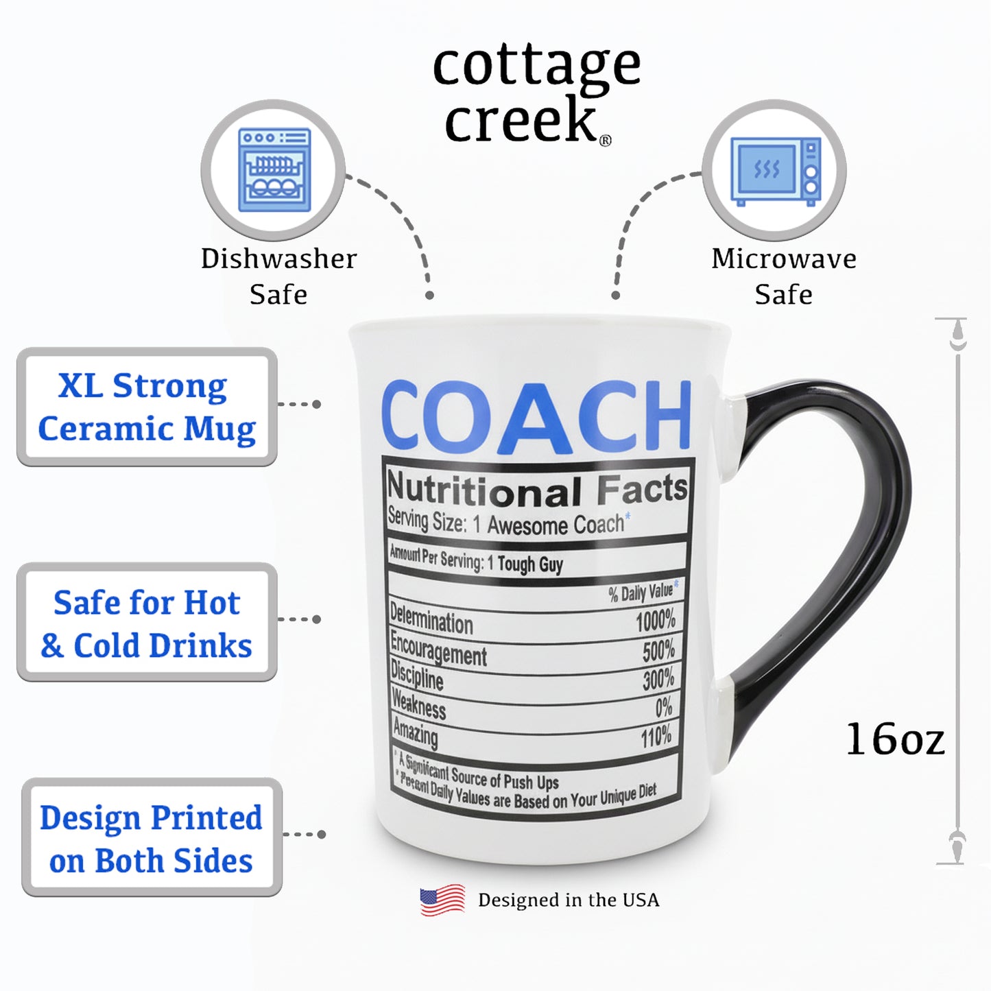 Cottage Creek Mugs | 16oz Coach Coffee Mug | Gifts for Men, Coaches, Women | Fun Thank You, Birthday, Christmas, or End-of-Season Gift for Football, Soccer, Baseball, Basketball, Cheer, & Gym Teachers