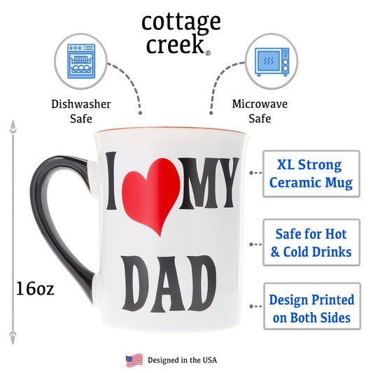 Cottage Creek I Love My Dad Mug, 16oz, Ceramic, 6", Multicolored Dad Coffee Mug