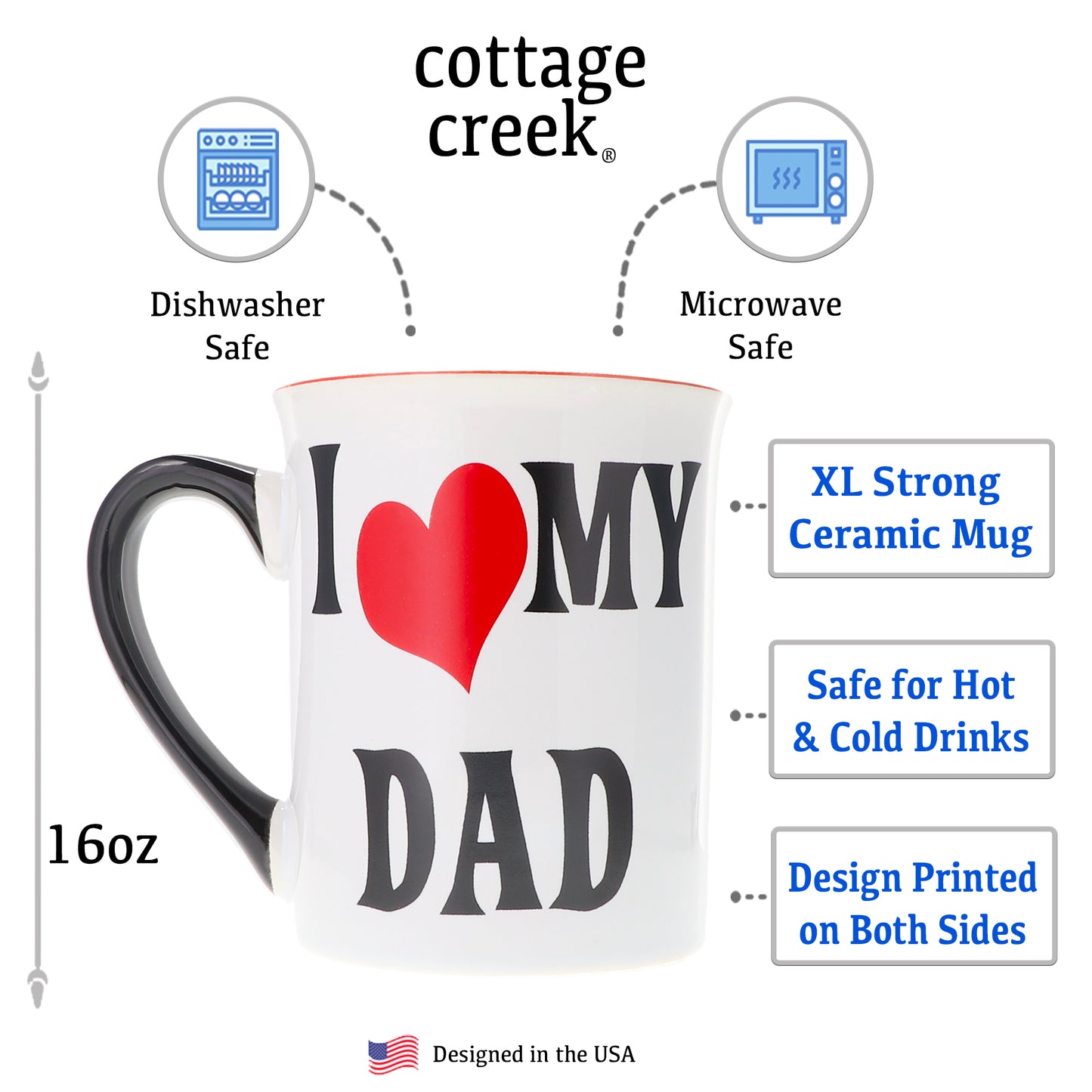 Cottage Creek I Love My Dad Mug, 16oz, Ceramic, 6", Multicolored Dad Coffee Mug