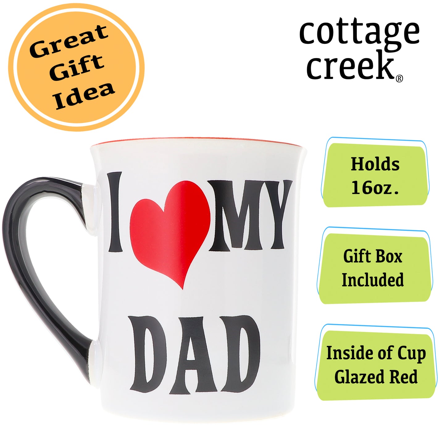 Cottage Creek I Love My Dad Mug, 16oz, Ceramic, 6", Multicolored Dad Coffee Mug