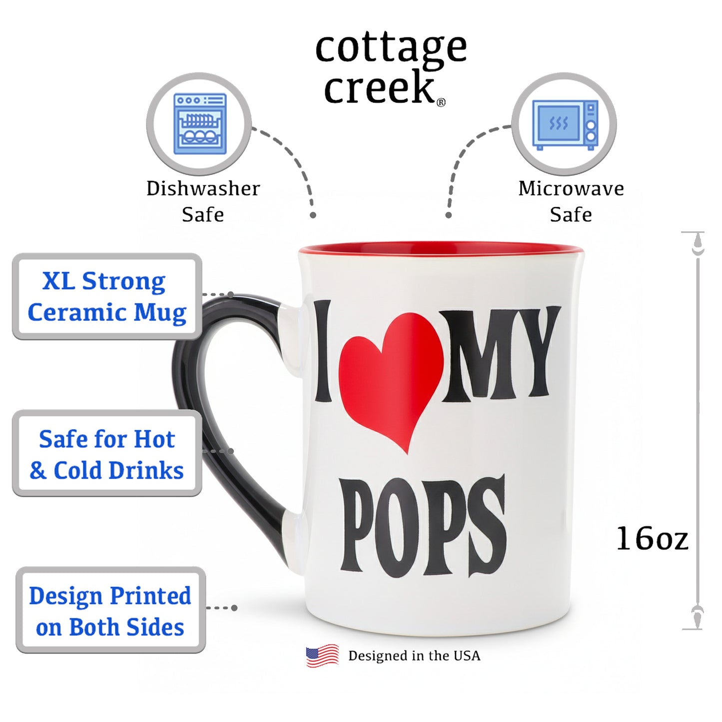 I Love My Pops Coffee Mug: 16oz Ceramic Grandpa Gift