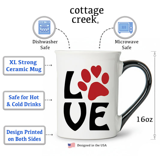 Cottage Creek Coffee Cups | I Love Dogs 16oz Ceramic Coffee Mug | Ideal I Love My Dog Gifts for Women, Men | Funny Gifts for Mom, Dad, Girlfriend, Boyfriend