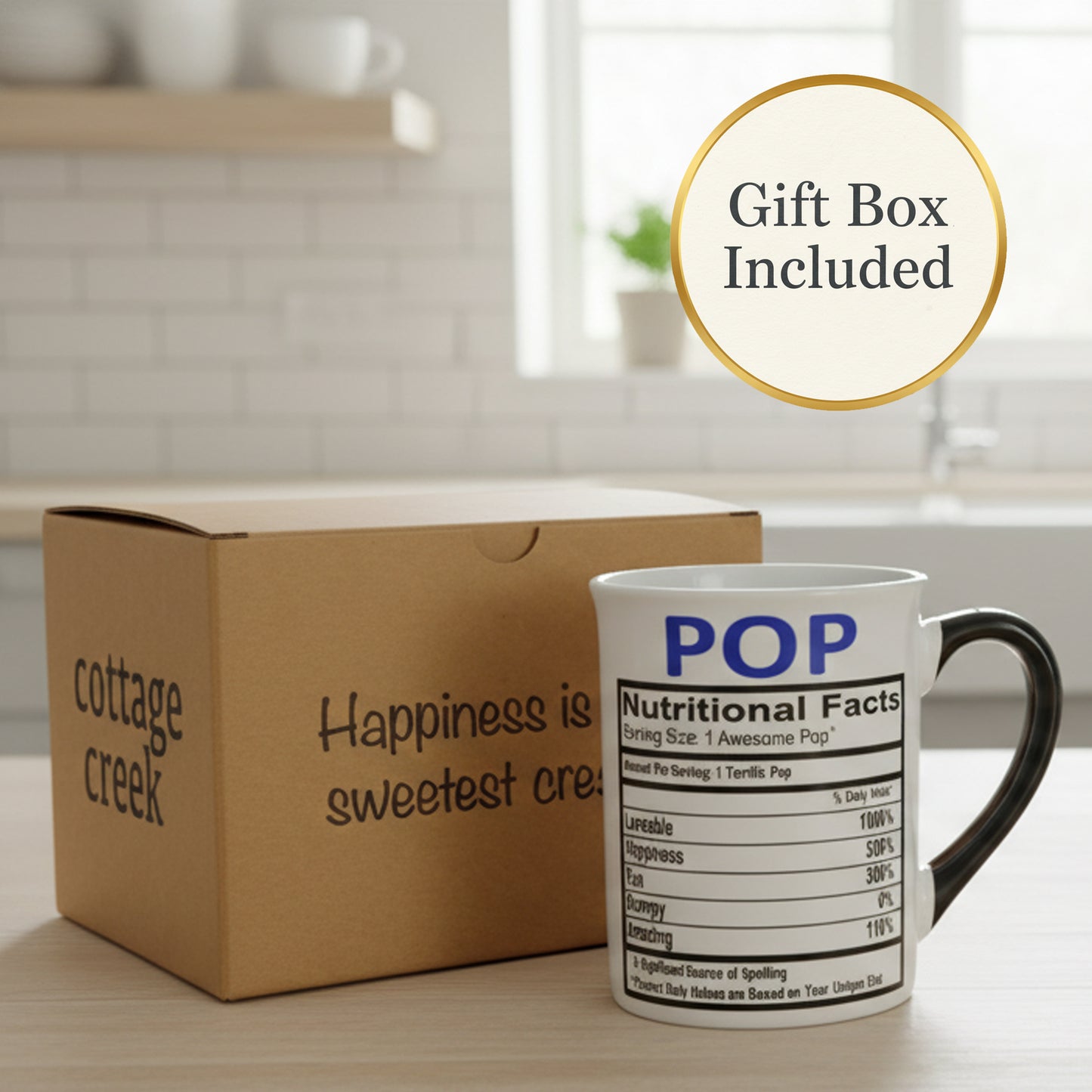 Cottage Creek Coffee Cup | 16oz Nutritional Facts Pops Ceramic Coffee Mug | Extra Large Mens Mug for Home Decor, Kitchen & Desk | Fathers Day & Christmas Gifts for Men, Grandpa, Dad, Papaw, Papa