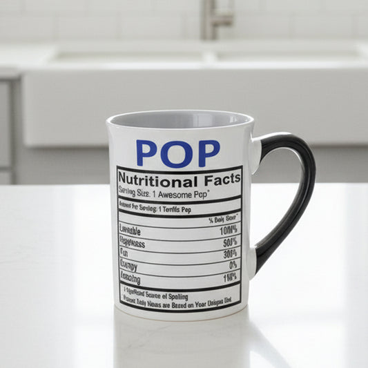 Cottage Creek Coffee Cup | 16oz Nutritional Facts Pops Ceramic Coffee Mug | Extra Large Mens Mug for Home Decor, Kitchen & Desk | Fathers Day & Christmas Gifts for Men, Grandpa, Dad, Papaw, Papa