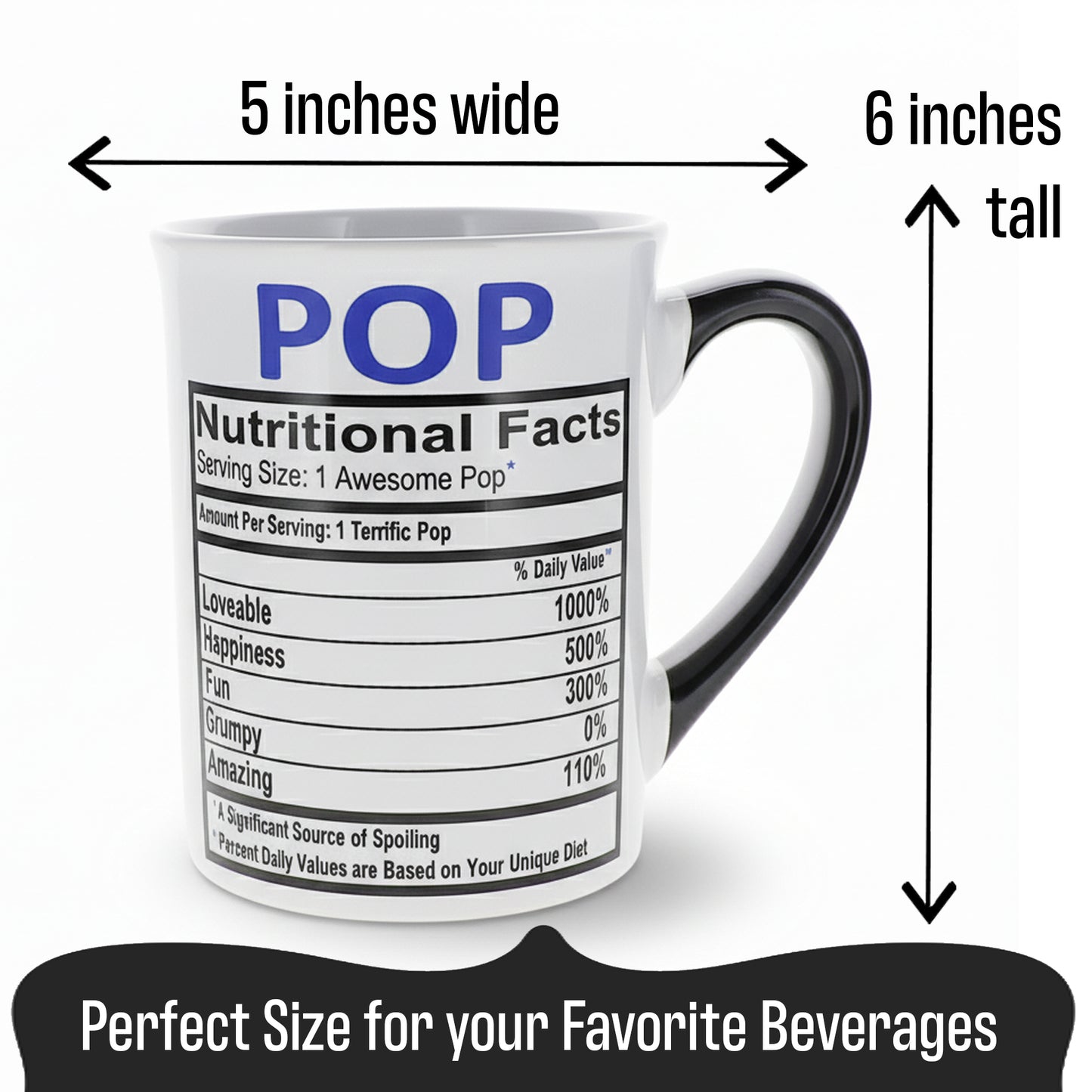Cottage Creek Coffee Cup | 16oz Nutritional Facts Pops Ceramic Coffee Mug | Extra Large Mens Mug for Home Decor, Kitchen & Desk | Fathers Day & Christmas Gifts for Men, Grandpa, Dad, Papaw, Papa