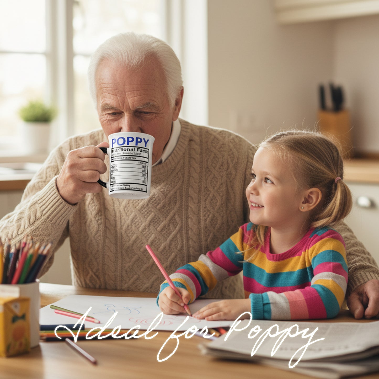 Cottage Creek Ceramic Coffee Cups | 16oz. Large Poppy Mug | Ideal Gift for Grandpa, Papa, and Dad for Father's Day, Birthday, or Christmas | Poppy Coffee Mug for Home Decor, Kitchen Decor