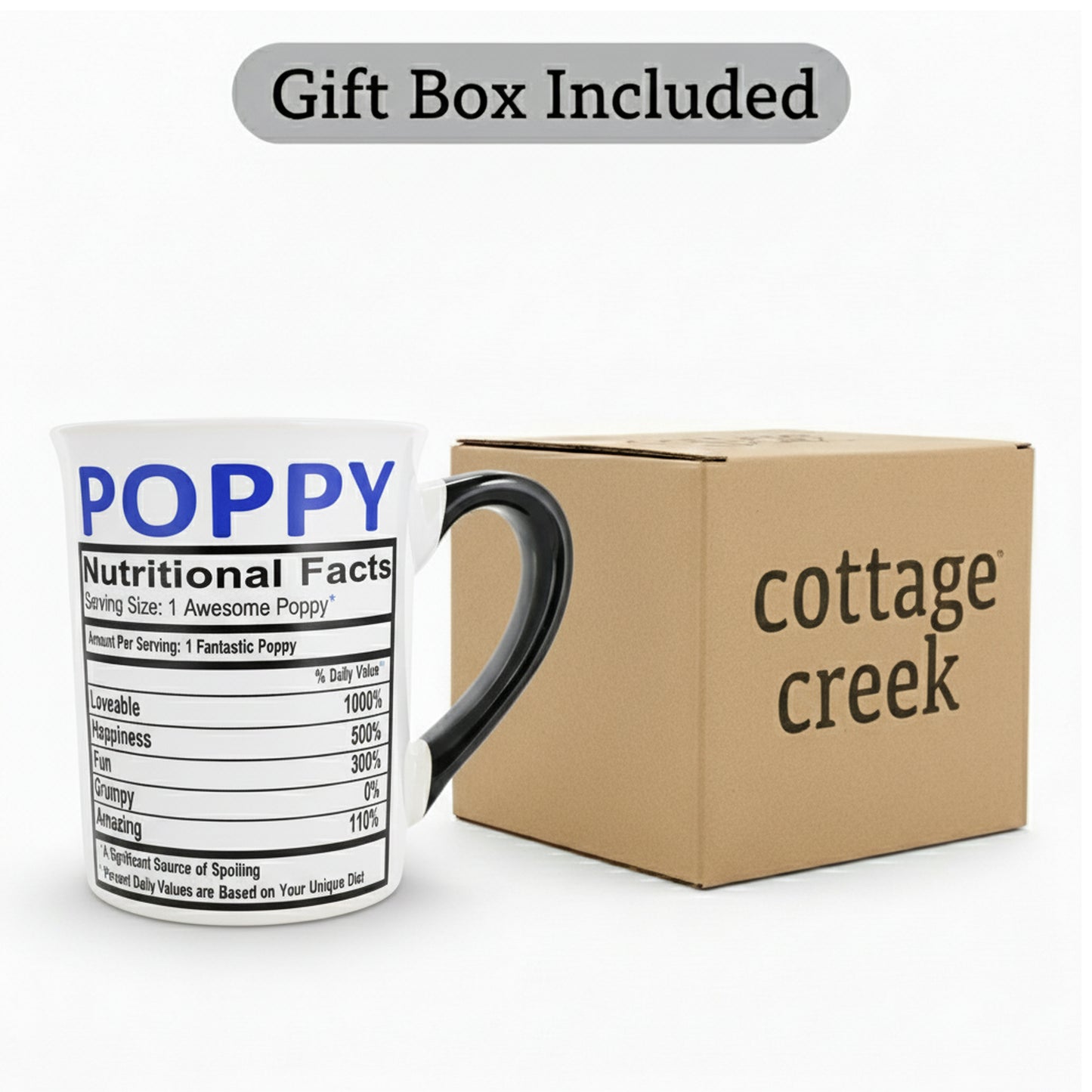 Cottage Creek Ceramic Coffee Cups | 16oz. Large Poppy Mug | Ideal Gift for Grandpa, Papa, and Dad for Father's Day, Birthday, or Christmas | Poppy Coffee Mug for Home Decor, Kitchen Decor