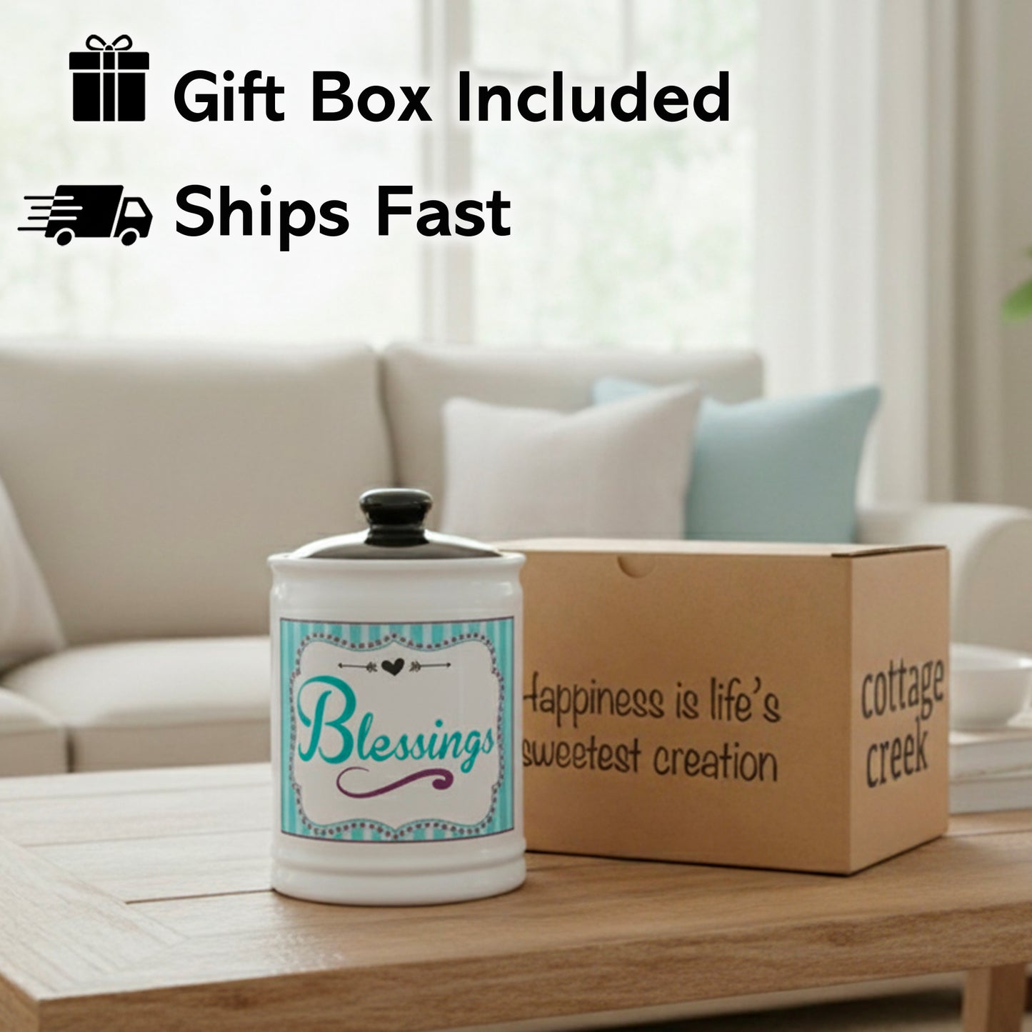 Cottage Creek Jars | Ceramic Blessings Jar, Gratitude Jar for Home Decor | Storage Container, Piggy Bank & Keepsake Box for Prayer Cards | Stocking Stuffers, Christmas Gifts for Women, Men, Friends