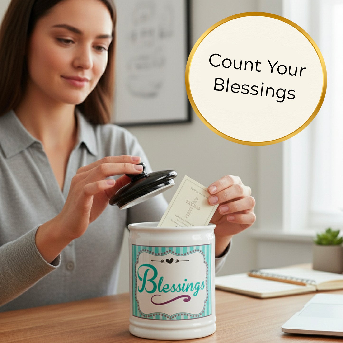 Cottage Creek Jars | Ceramic Blessings Jar, Gratitude Jar for Home Decor | Storage Container, Piggy Bank & Keepsake Box for Prayer Cards | Stocking Stuffers, Christmas Gifts for Women, Men, Friends