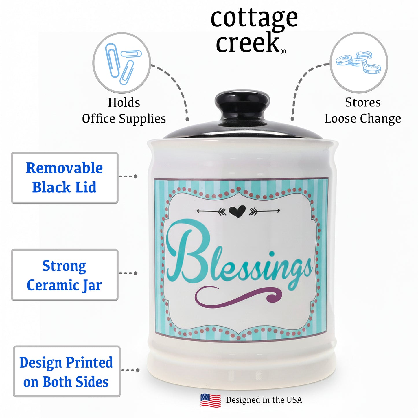 Cottage Creek Jars | Ceramic Blessings Jar, Gratitude Jar for Home Decor | Storage Container, Piggy Bank & Keepsake Box for Prayer Cards | Stocking Stuffers, Christmas Gifts for Women, Men, Friends
