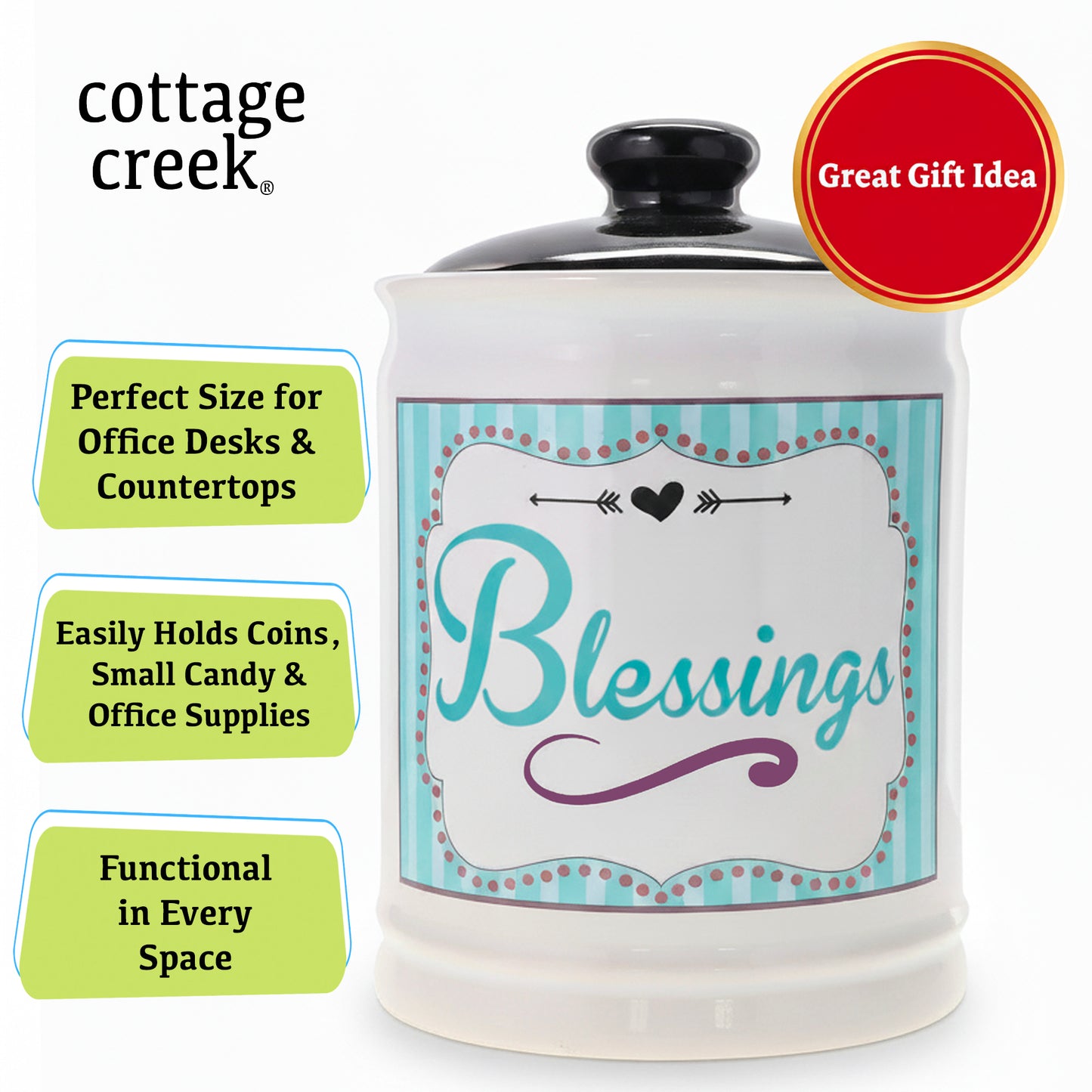 Cottage Creek Jars | Ceramic Blessings Jar, Gratitude Jar for Home Decor | Storage Container, Piggy Bank & Keepsake Box for Prayer Cards | Stocking Stuffers, Christmas Gifts for Women, Men, Friends
