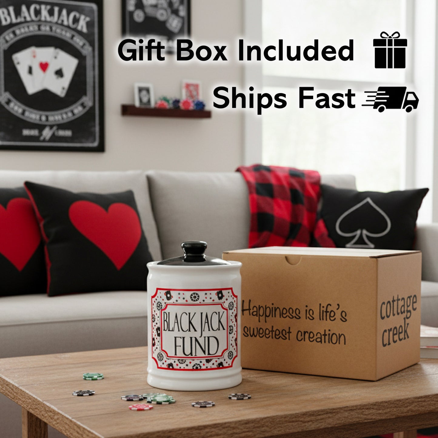 Cottage Creek Jars | Blackjack Fun Poker Money Piggy Bank, Slot Machine Coin Bank Casino Money Jar | Christmas Gifts for Women, Men, Friends | Gambling Gift Ideas for Poker Players and Casino Lovers