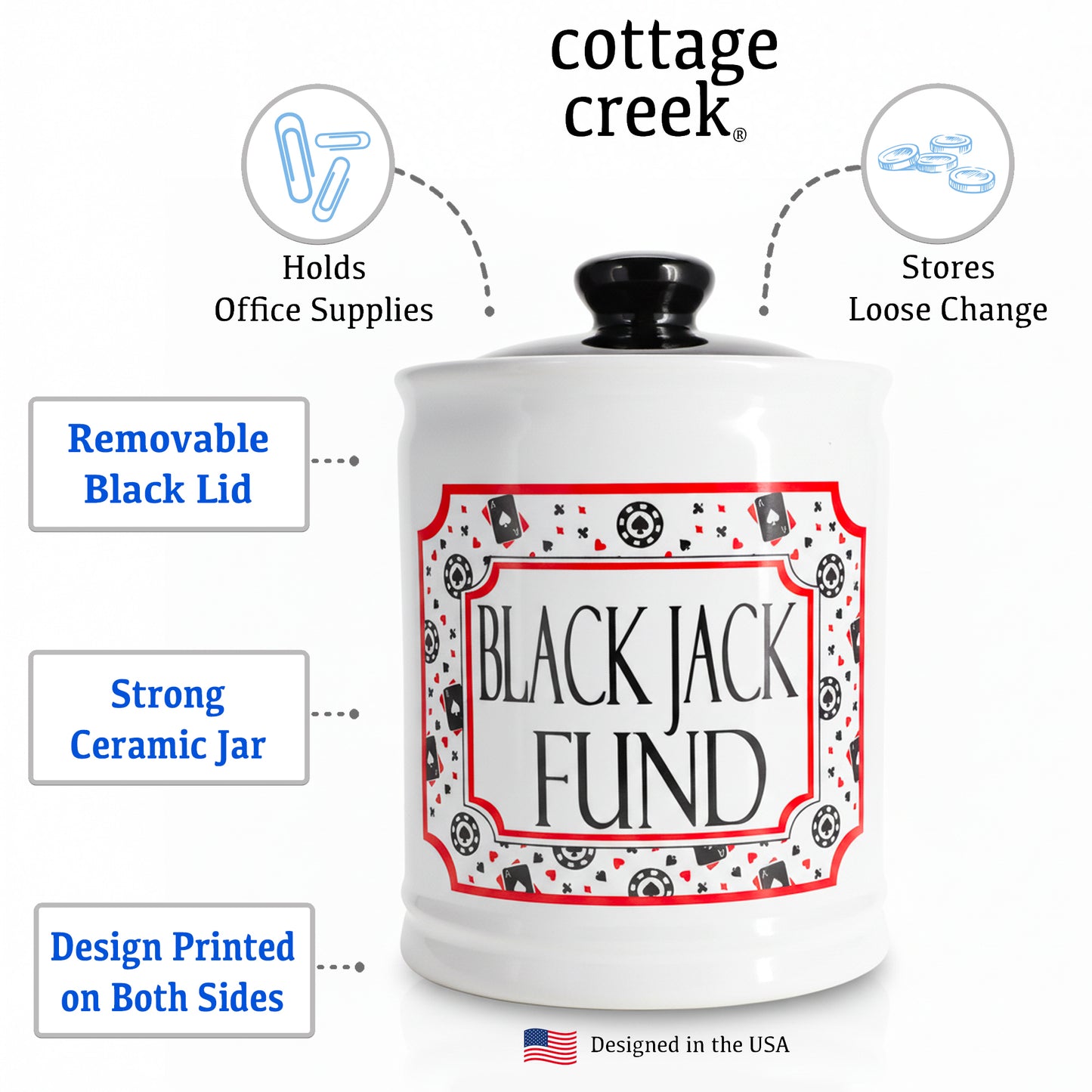 Cottage Creek Jars | Blackjack Fun Poker Money Piggy Bank, Slot Machine Coin Bank Casino Money Jar | Christmas Gifts for Women, Men, Friends | Gambling Gift Ideas for Poker Players and Casino Lovers