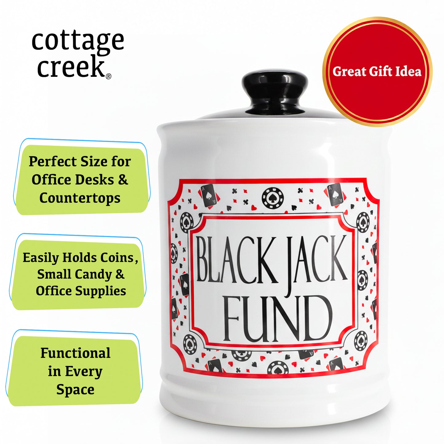 Cottage Creek Jars | Blackjack Fun Poker Money Piggy Bank, Slot Machine Coin Bank Casino Money Jar | Christmas Gifts for Women, Men, Friends | Gambling Gift Ideas for Poker Players and Casino Lovers