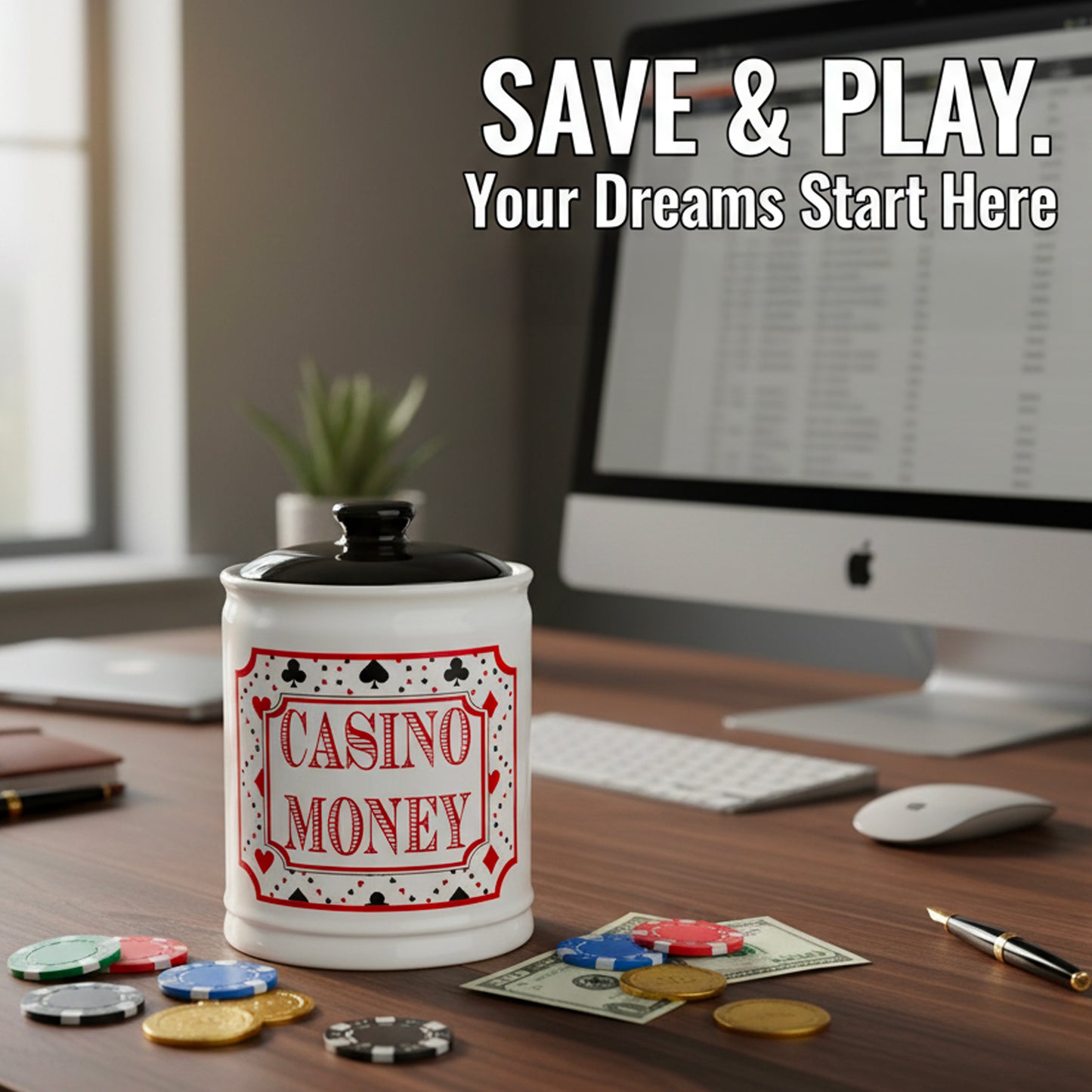 Cottage Creek Casino Money Jar - Premium Ceramic Slot Machine Piggy Bank | Handcrafted & Durable Money Jar for Gambling Fund, Vegas Themed Party Decor, and Fun Casino Gifts for Men & Women