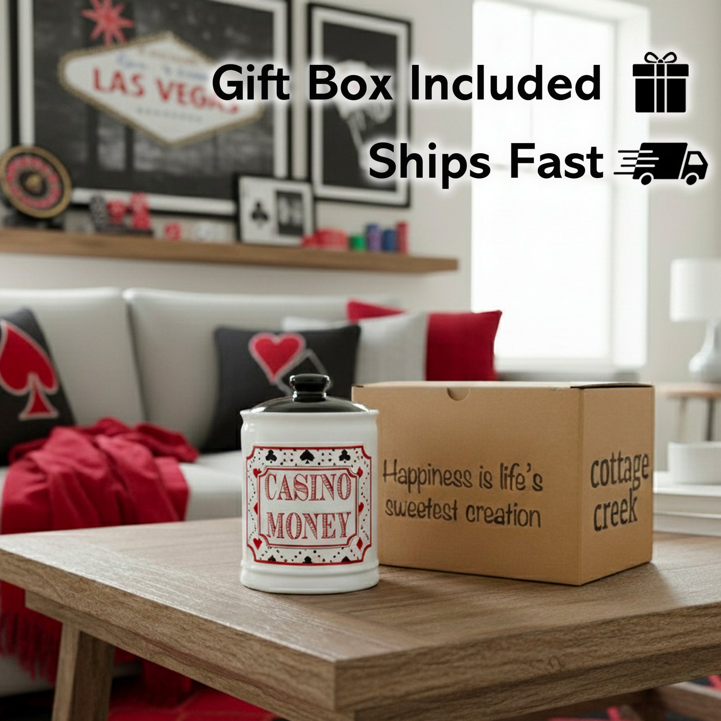 Cottage Creek Casino Money Jar - Premium Ceramic Slot Machine Piggy Bank | Handcrafted & Durable Money Jar for Gambling Fund, Vegas Themed Party Decor, and Fun Casino Gifts for Men & Women