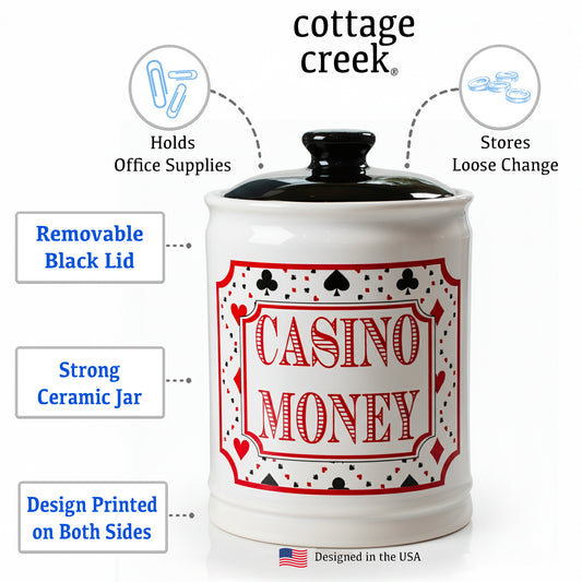 Cottage Creek Casino Money Jar - Premium Ceramic Slot Machine Piggy Bank | Handcrafted & Durable Money Jar for Gambling Fund, Vegas Themed Party Decor, and Fun Casino Gifts for Men & Women