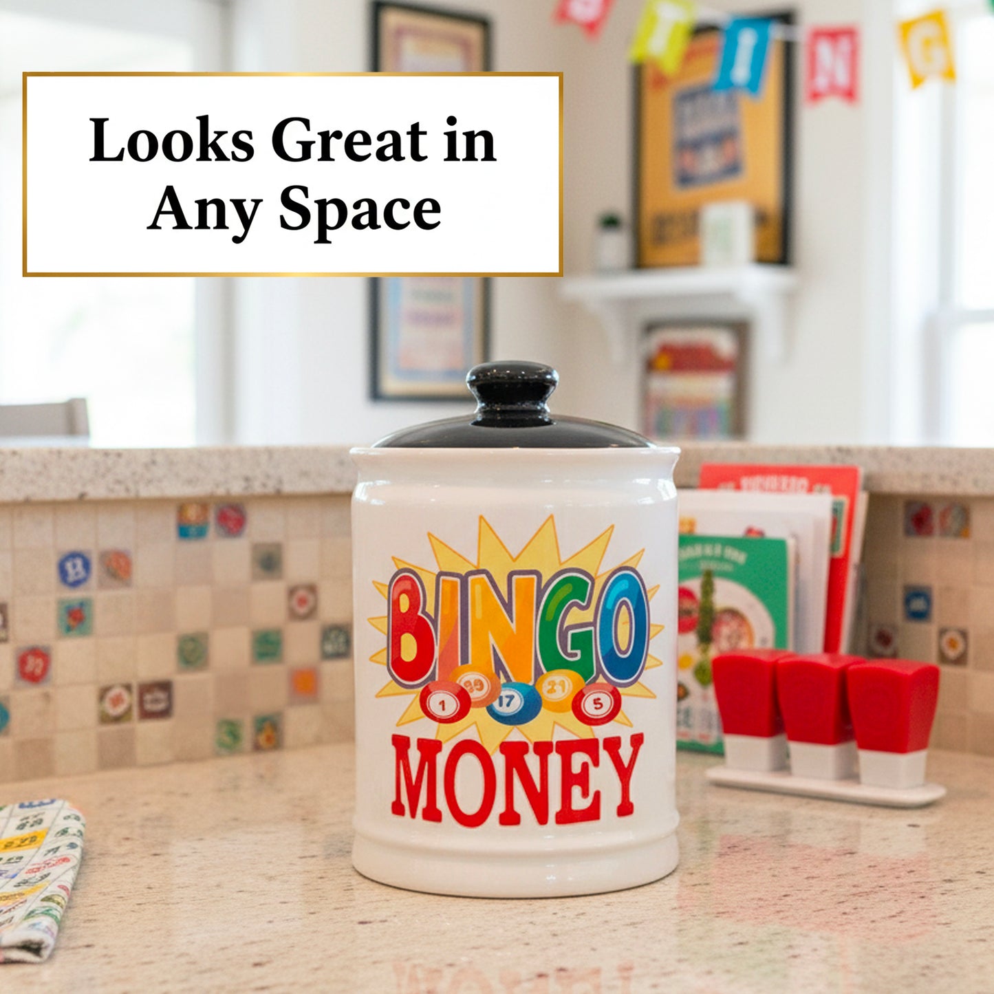 Cottage Creek Bingo Money Jar for Adults – 6" Ceramic Piggy Bank & Funny Coin Jar for Bingo Lovers, White Elephant Gifts, and Home Décor – Durable, Fun & Perfectly Gift-Boxed for Men & Women