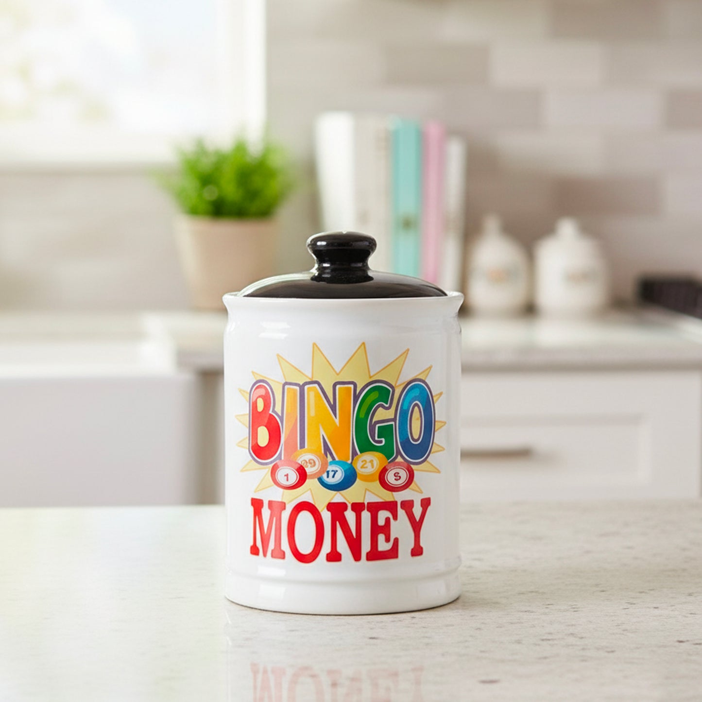 Cottage Creek Bingo Money Jar for Adults – 6" Ceramic Piggy Bank & Funny Coin Jar for Bingo Lovers, White Elephant Gifts, and Home Décor – Durable, Fun & Perfectly Gift-Boxed for Men & Women