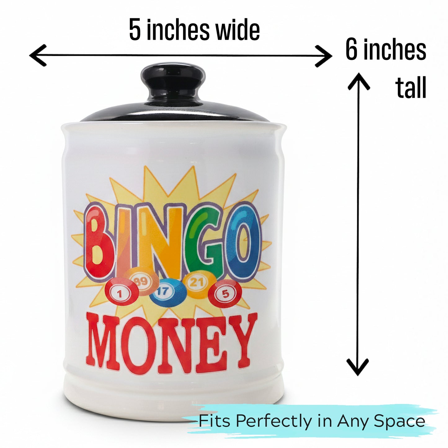 Cottage Creek Bingo Money Jar for Adults – 6" Ceramic Piggy Bank & Funny Coin Jar for Bingo Lovers, White Elephant Gifts, and Home Décor – Durable, Fun & Perfectly Gift-Boxed for Men & Women