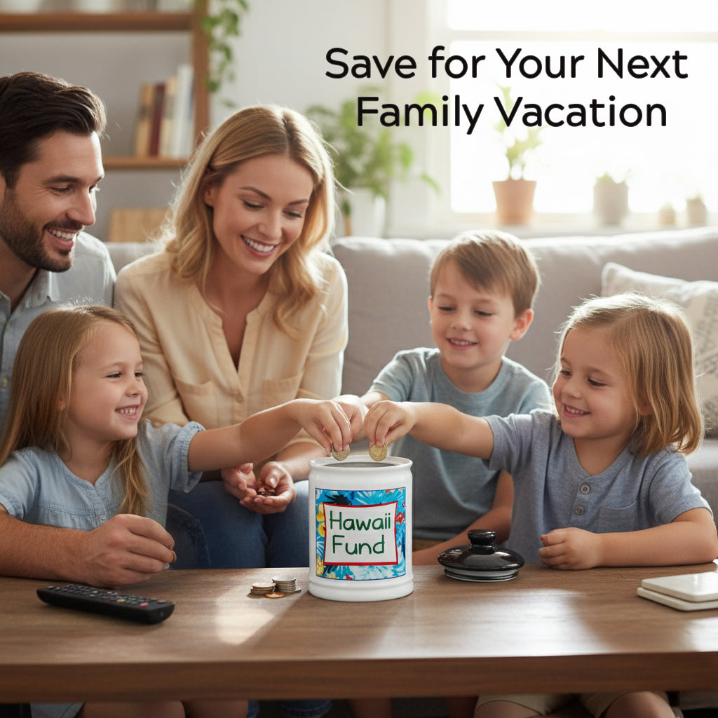 Cottage Creek Jars | Hawaii Fund Travel Bank - Ceramic Piggy Bank for Vacation & Travel Essentials Money Jar for Women, Men, Couples | Engagement Gift & Vacation Accessories Storage Container