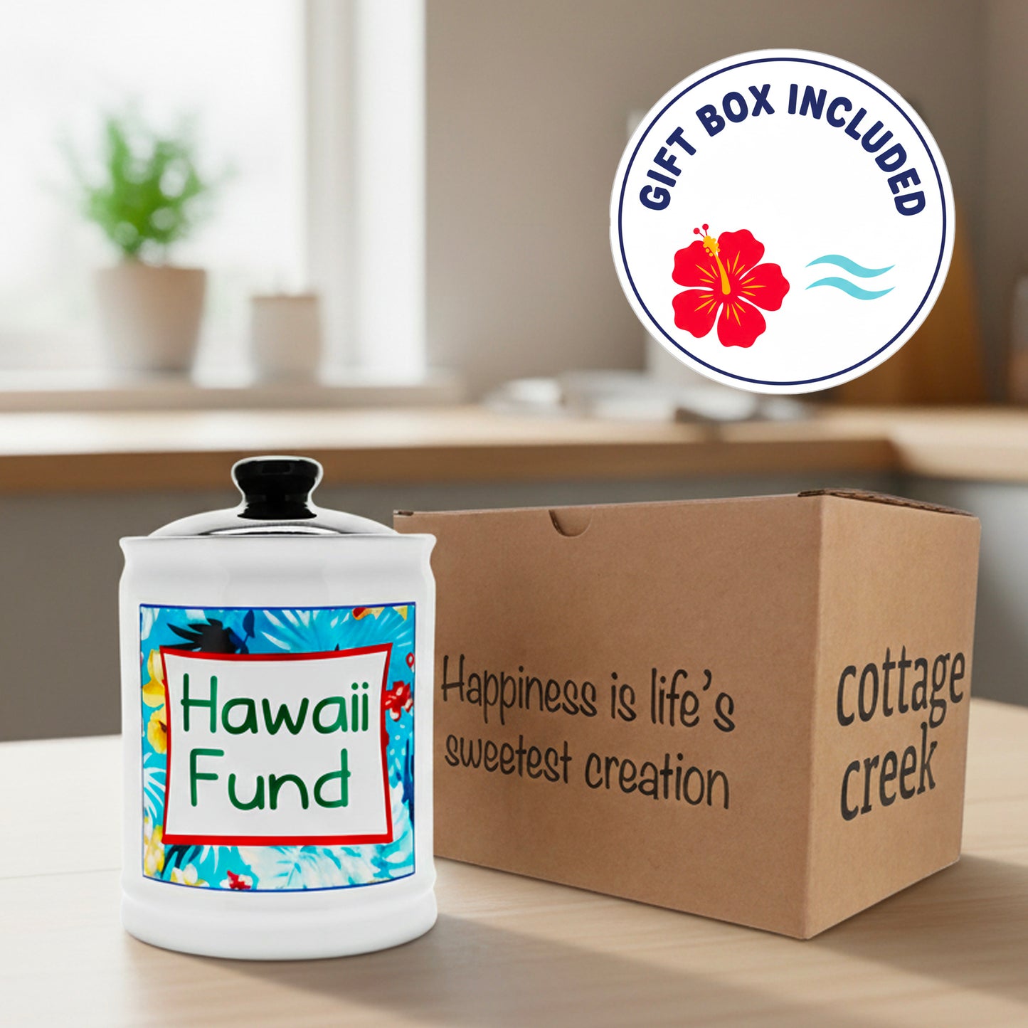Cottage Creek Jars | Hawaii Fund Travel Bank - Ceramic Piggy Bank for Vacation & Travel Essentials Money Jar for Women, Men, Couples | Engagement Gift & Vacation Accessories Storage Container