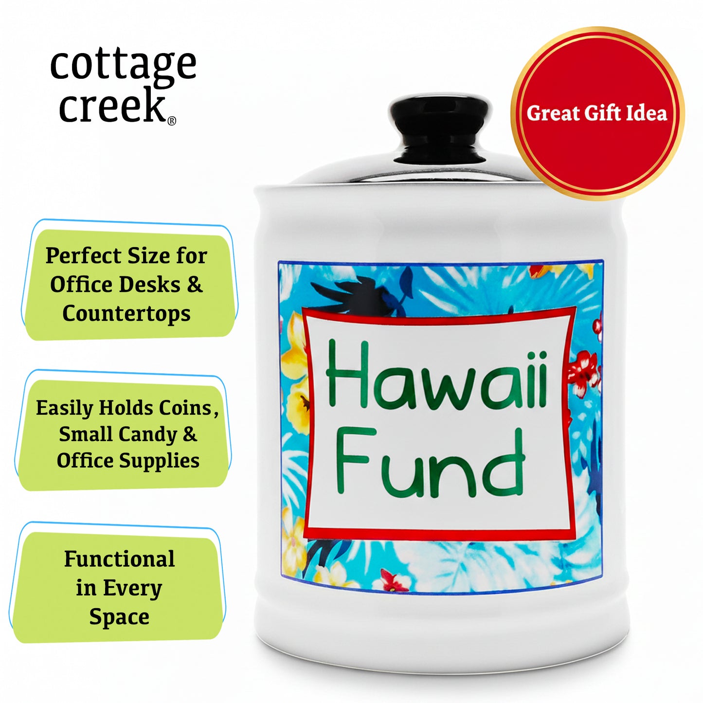 Cottage Creek Jars | Hawaii Fund Travel Bank - Ceramic Piggy Bank for Vacation & Travel Essentials Money Jar for Women, Men, Couples | Engagement Gift & Vacation Accessories Storage Container